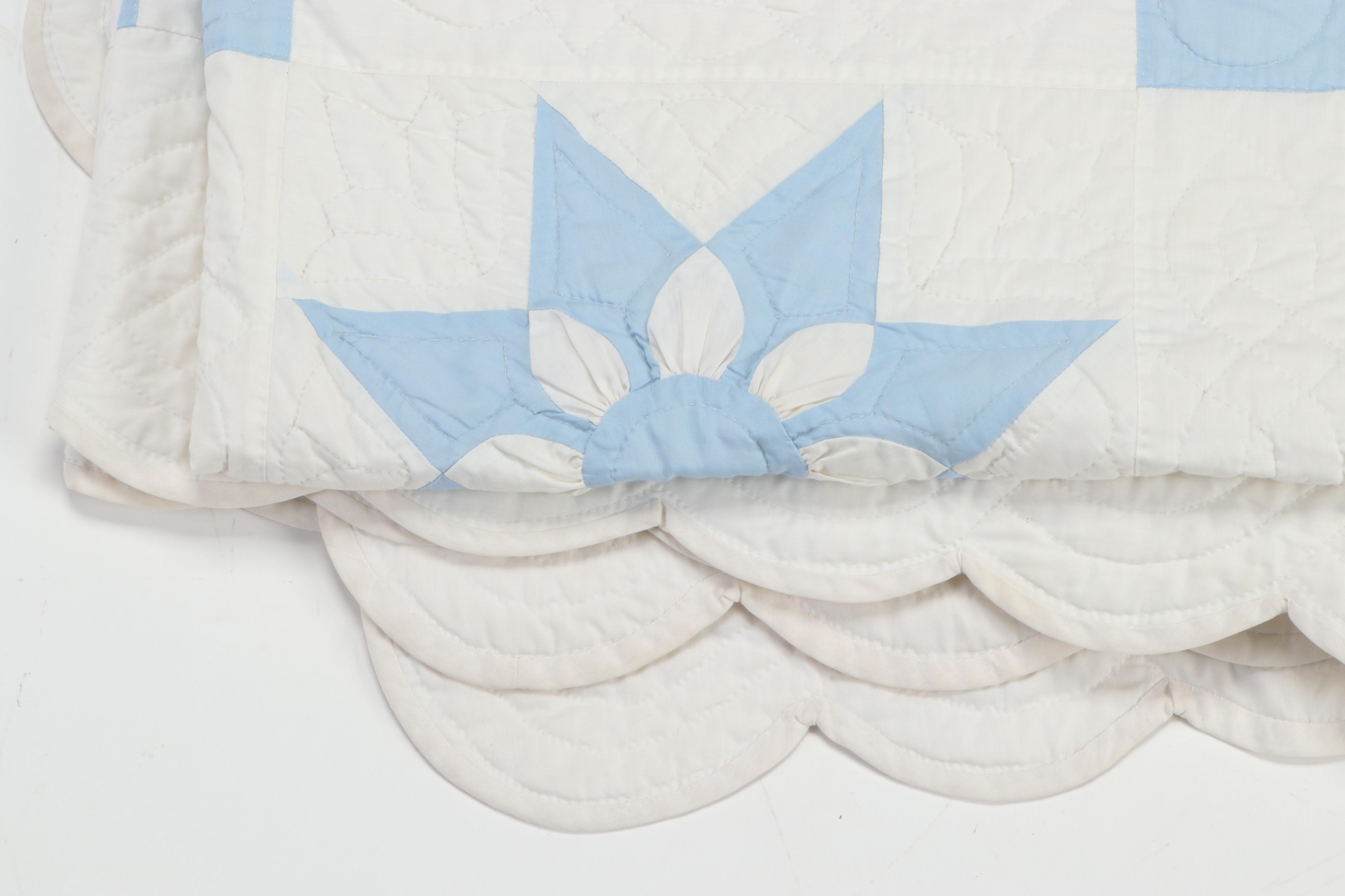 Handmade Pennsylvania Amish Blue and White Cotton Patchwork Quilt, 1970s