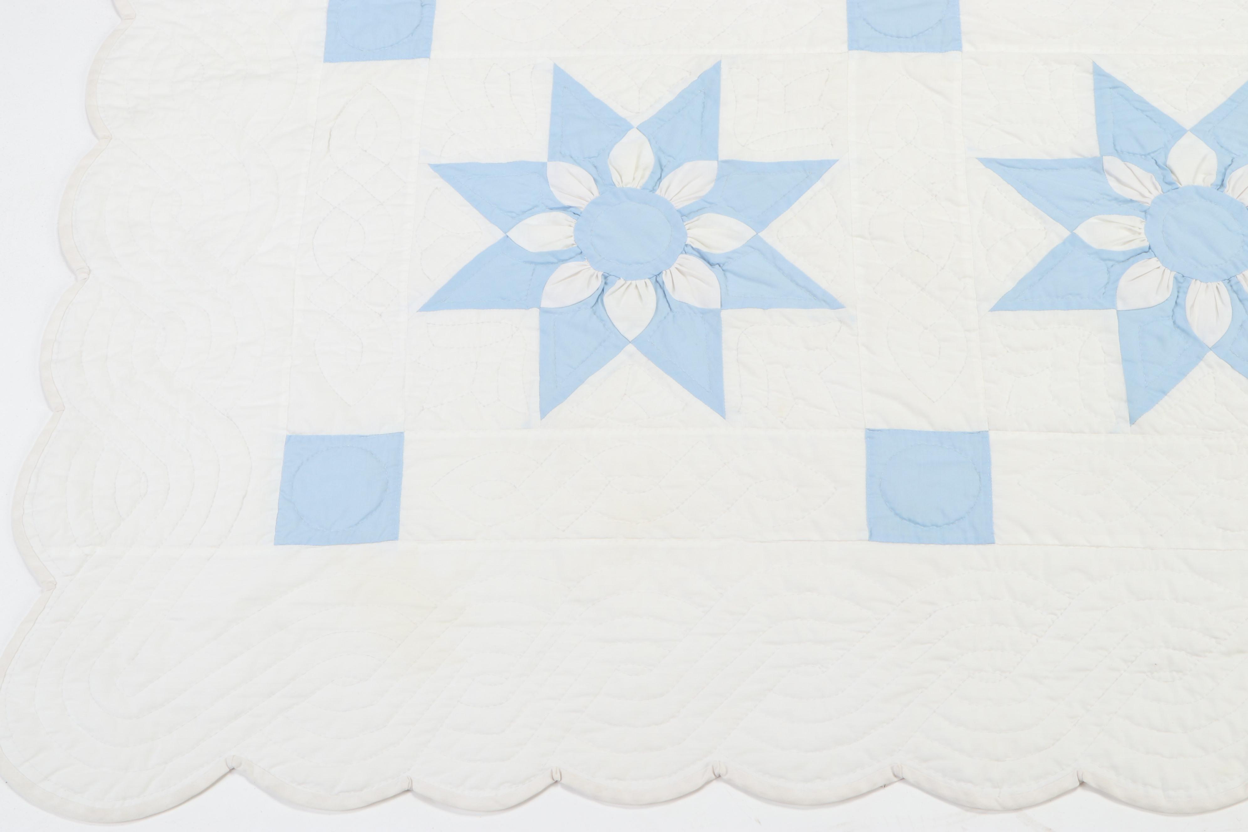 Handmade Pennsylvania Amish Blue and White Cotton Patchwork Quilt, 1970s