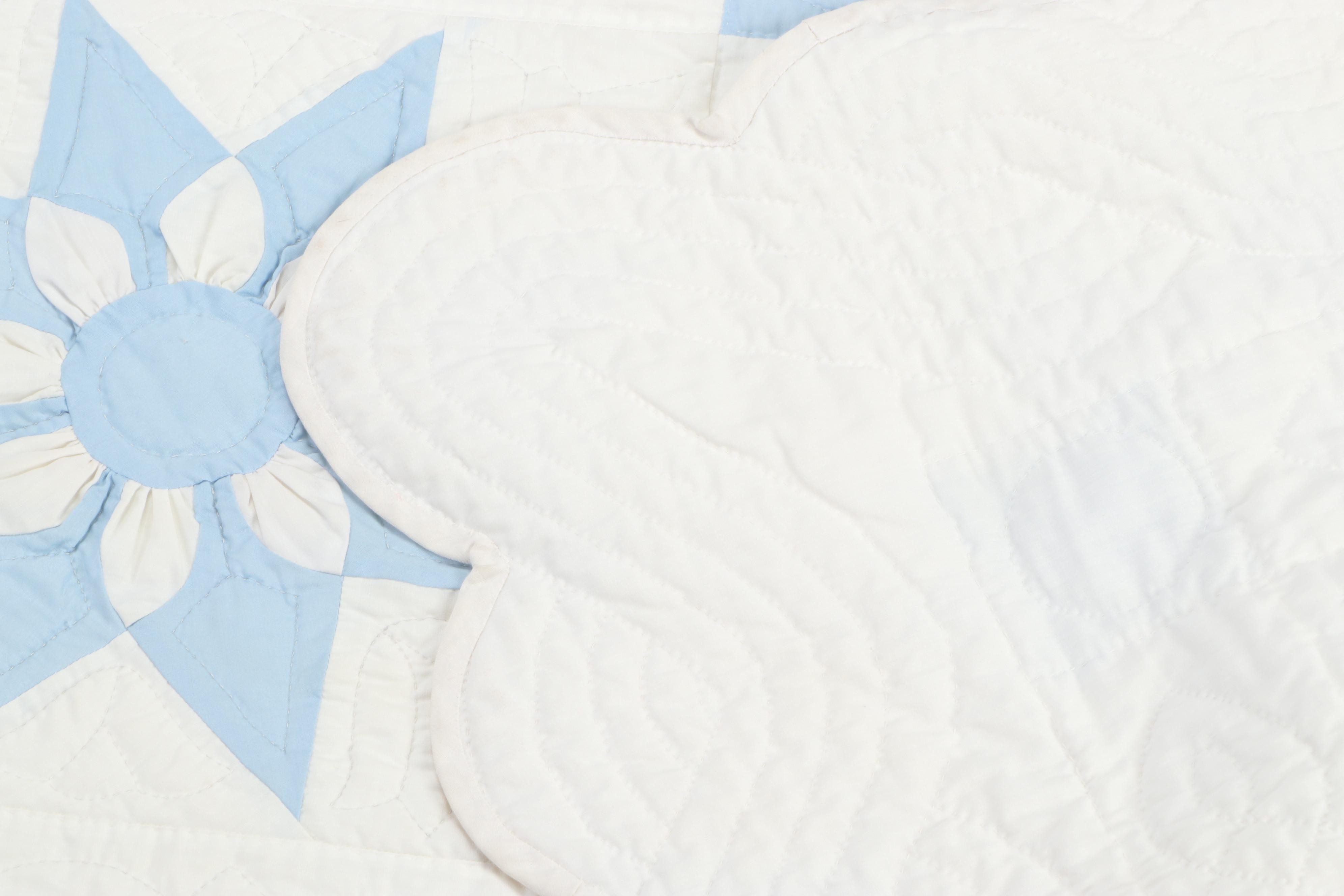 Handmade Pennsylvania Amish Blue and White Cotton Patchwork Quilt, 1970s