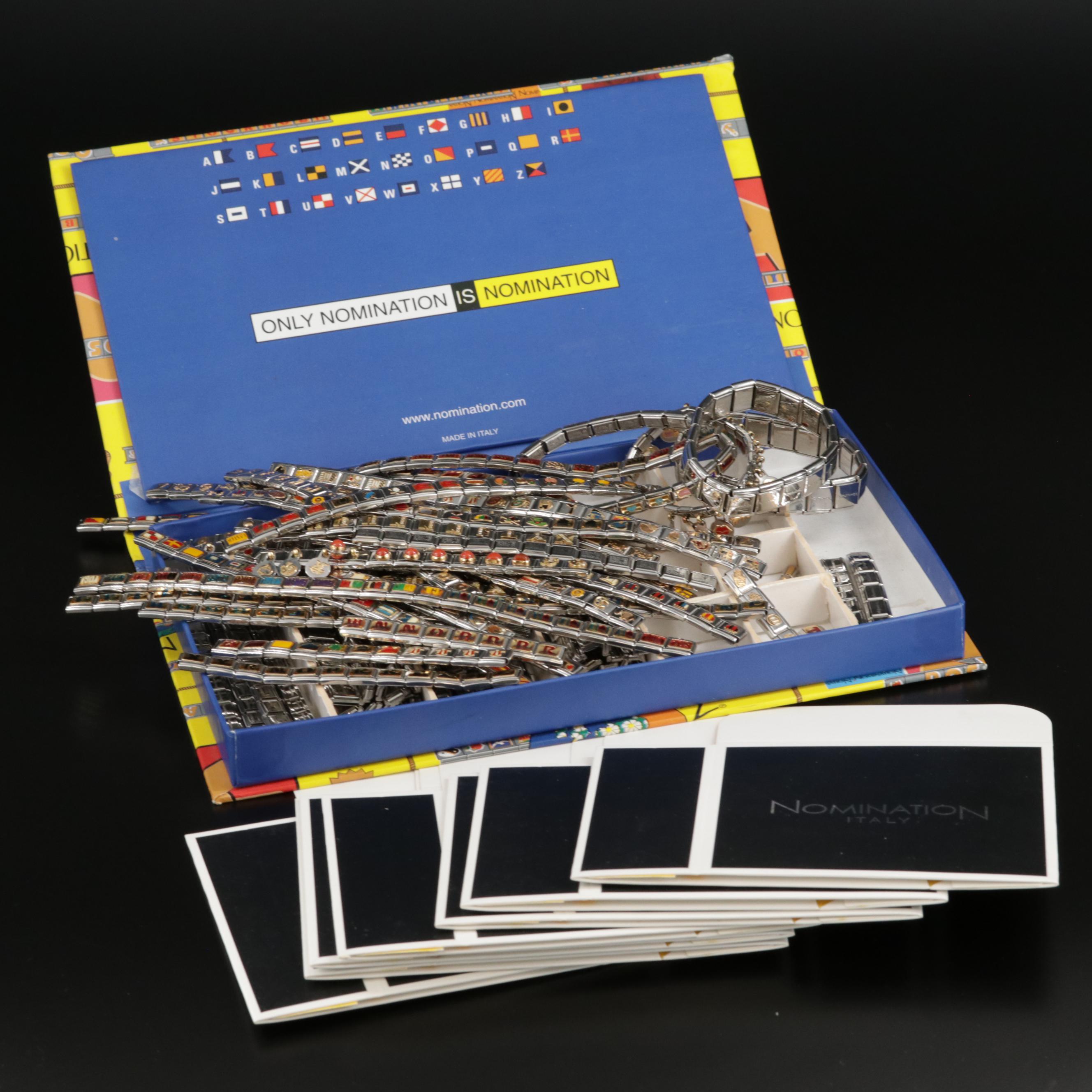 Assortment of Nomination Link Bracelets and Parts Featuring Gemstone Accents