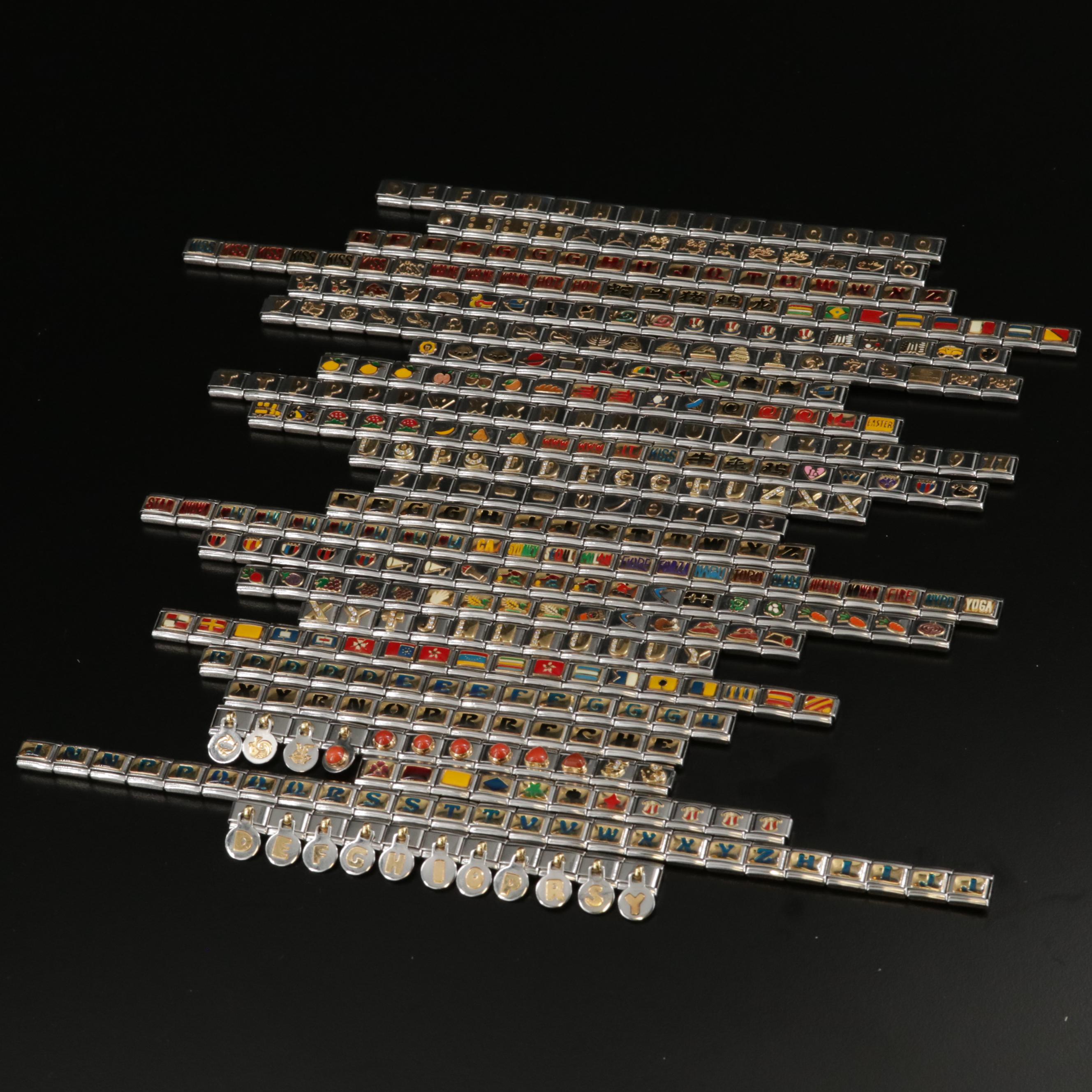 Assortment of Nomination Link Bracelets and Parts Featuring Gemstone Accents