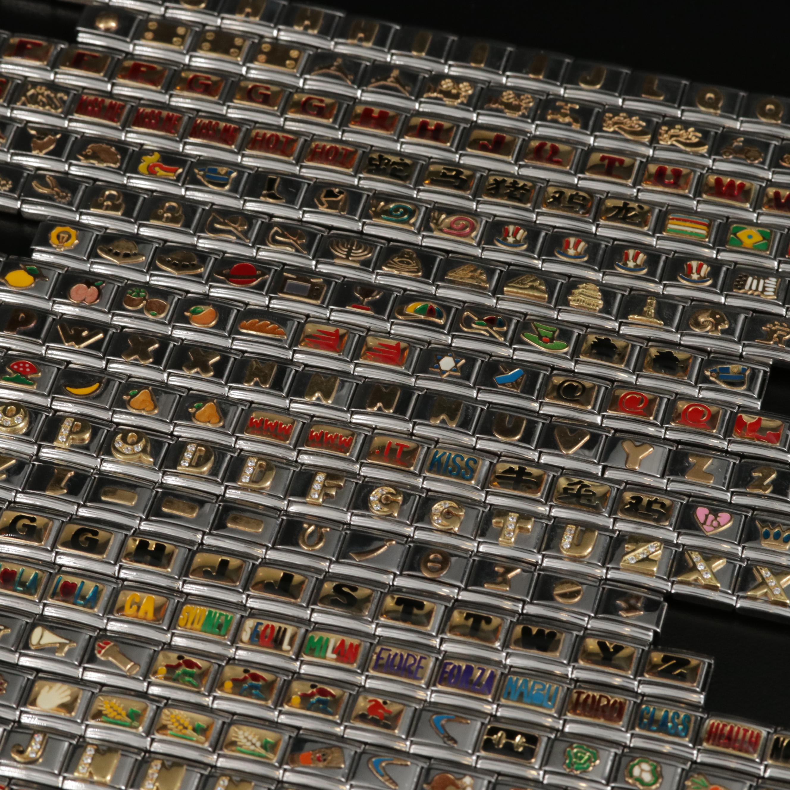 Assortment of Nomination Link Bracelets and Parts Featuring Gemstone Accents