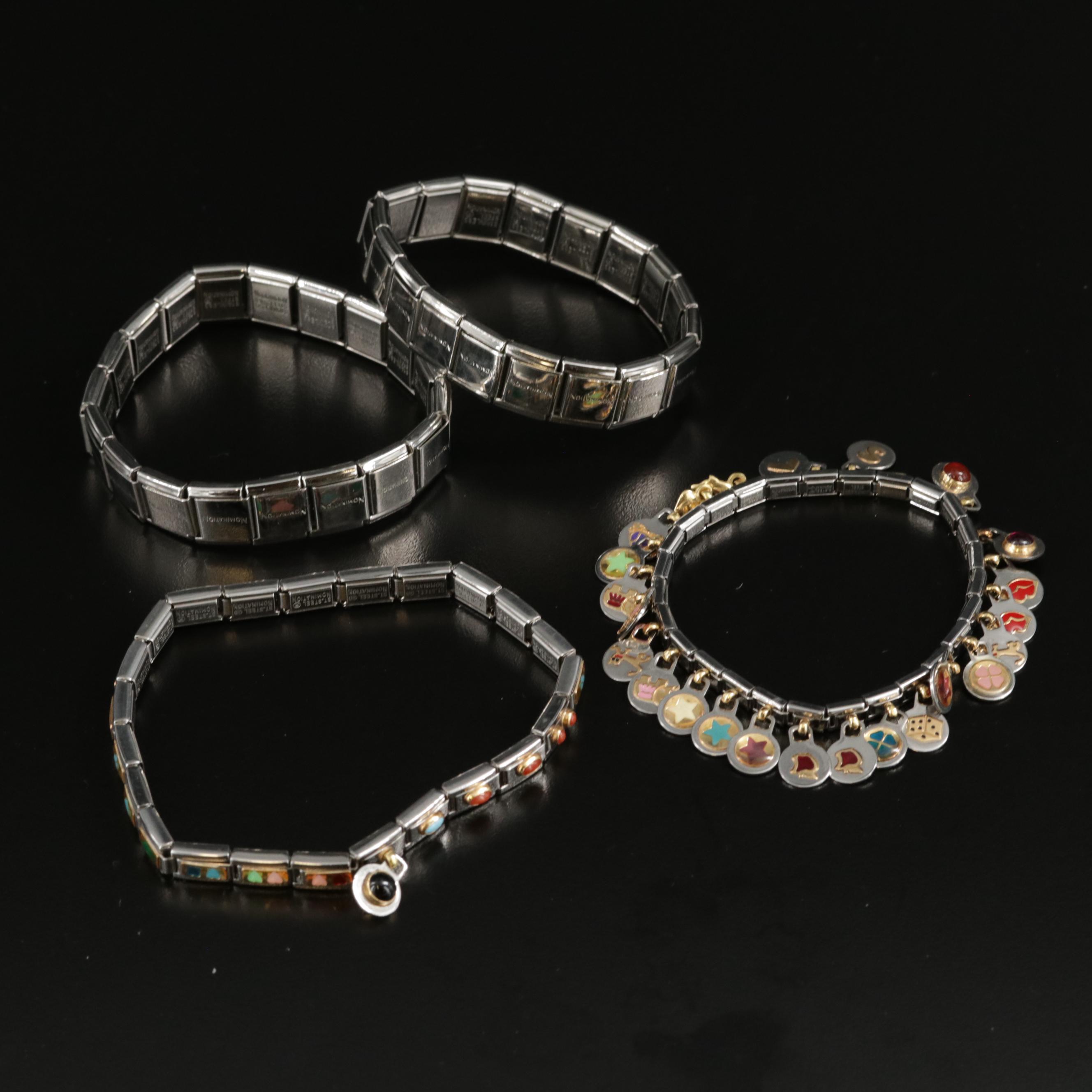 Assortment of Nomination Link Bracelets and Parts Featuring Gemstone Accents