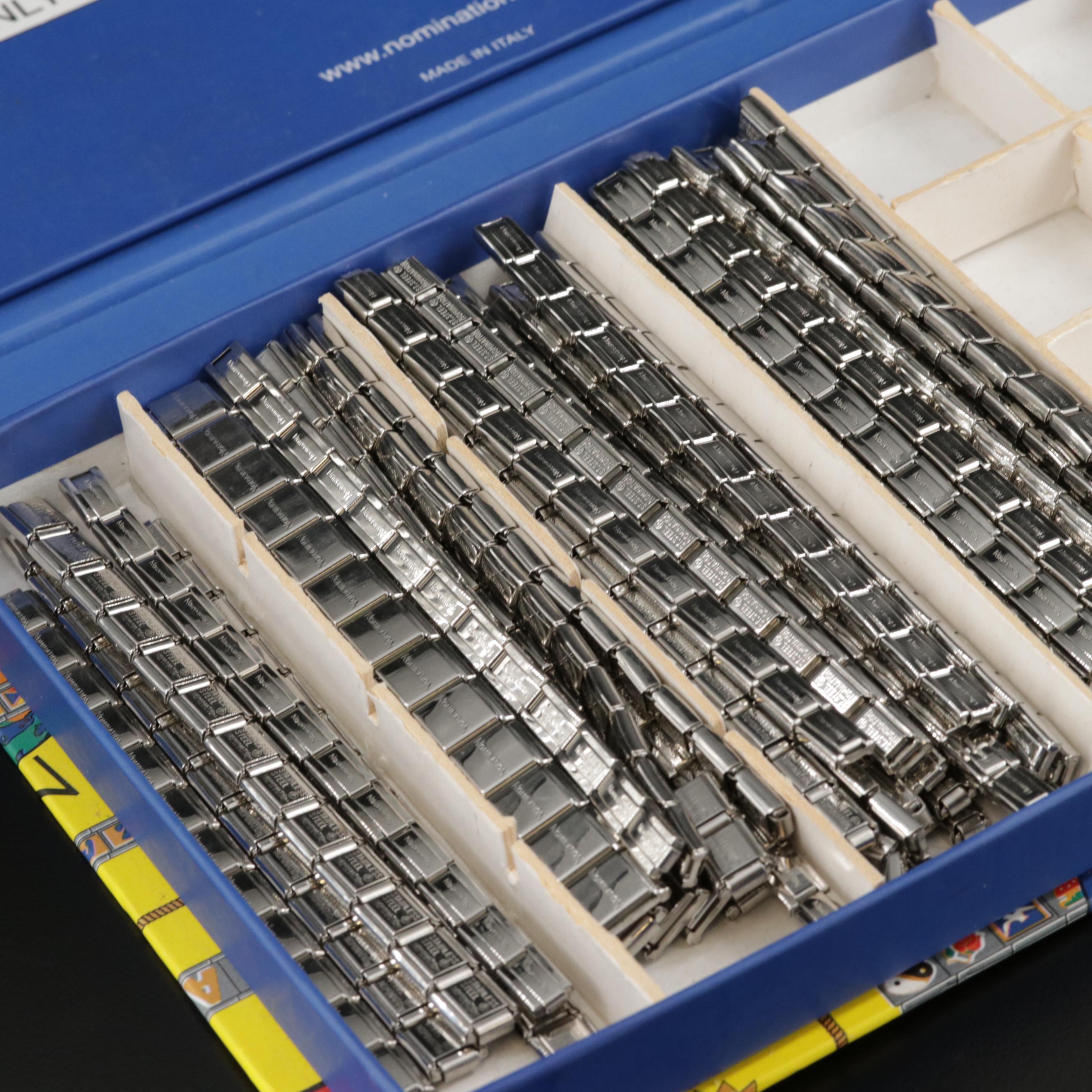 Assortment of Nomination Link Bracelets and Parts Featuring Gemstone Accents