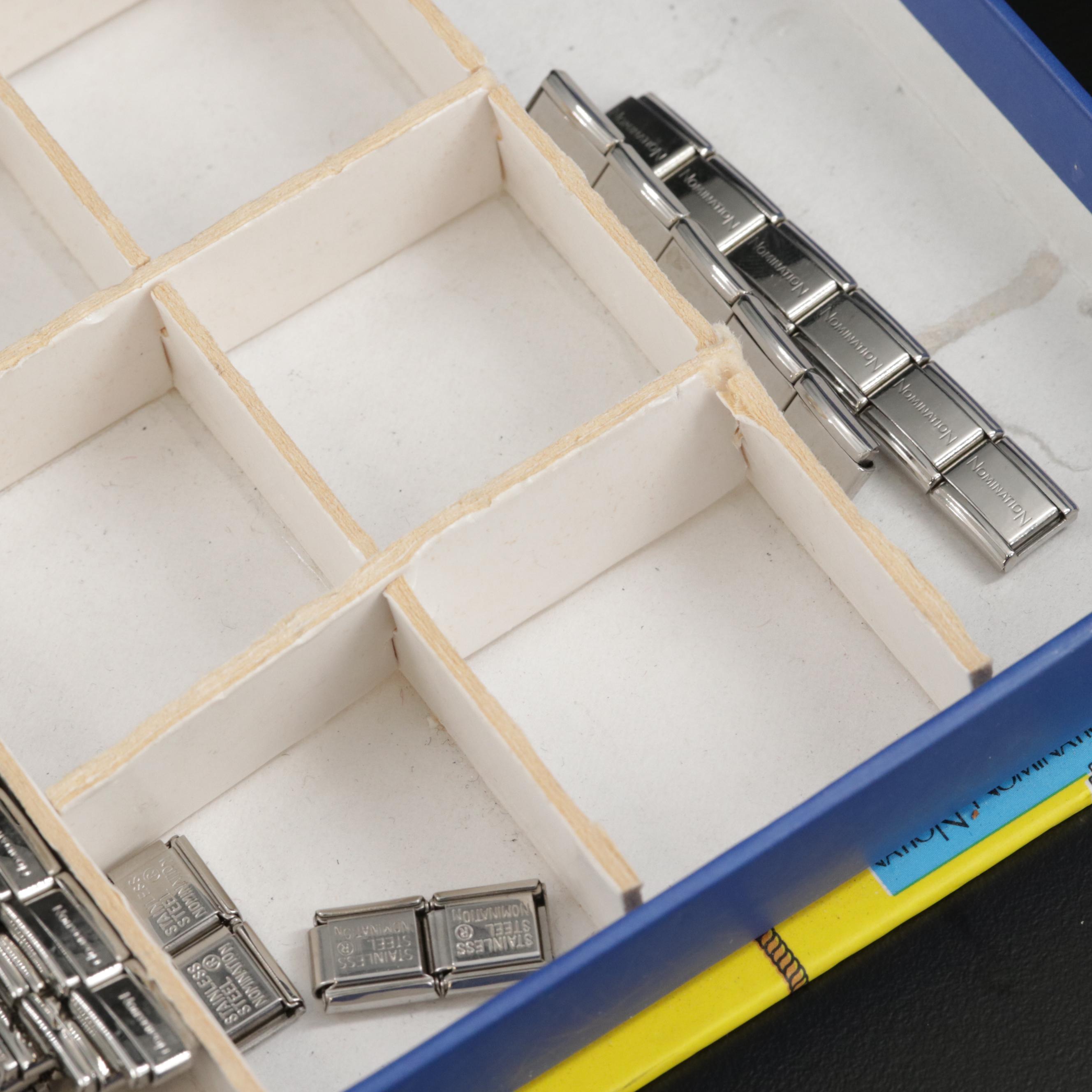 Assortment of Nomination Link Bracelets and Parts Featuring Gemstone Accents