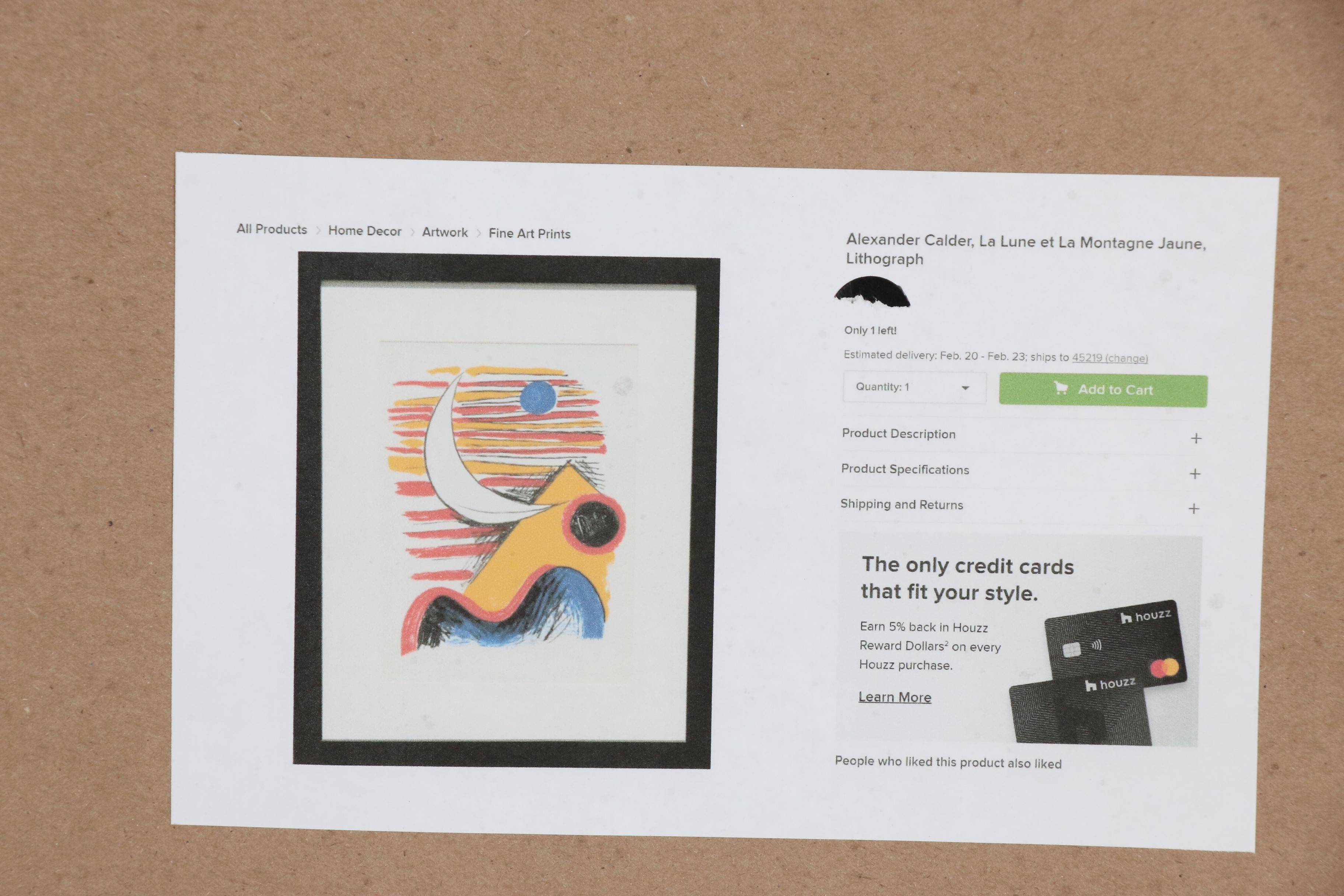 Alexander Calder Lithograph "La Lune et La Montagne Jaune"