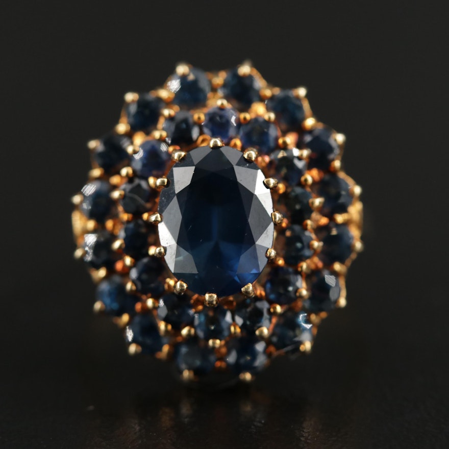 14K Gold Sapphire Cluster Ring with 2.80 CT Center Stone