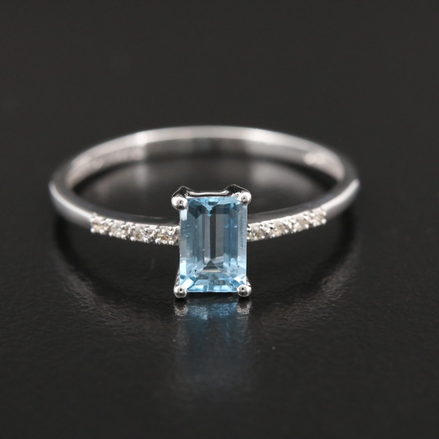 14K White Gold Aquamarine and Diamond Ring