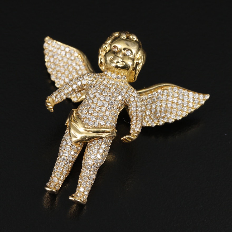 14K Gold 2.00 CTW Diamond Cherub Pendant