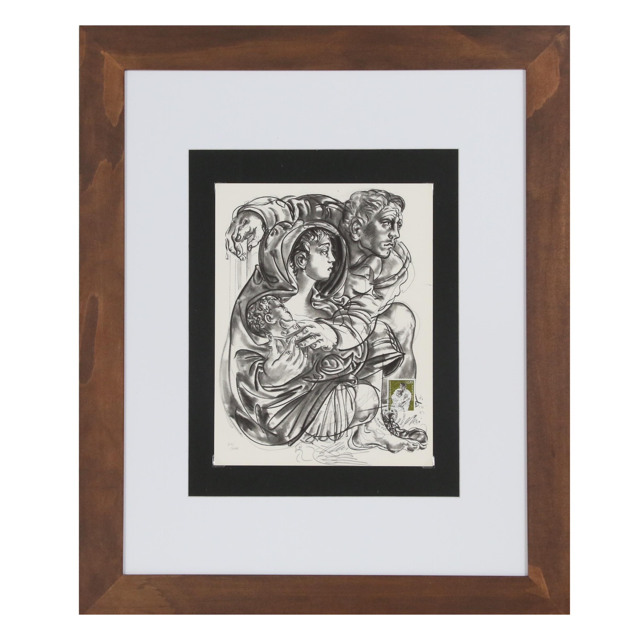 Hans Erni Lithograph "A Future for Refugees", 1984