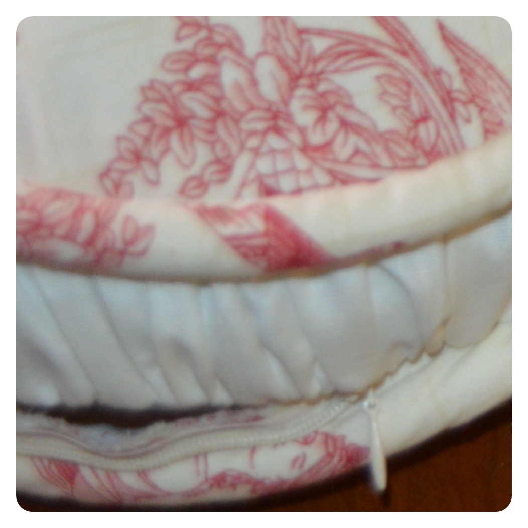 Skirted Accent Chair with Toile Bolster and Accent Pillow