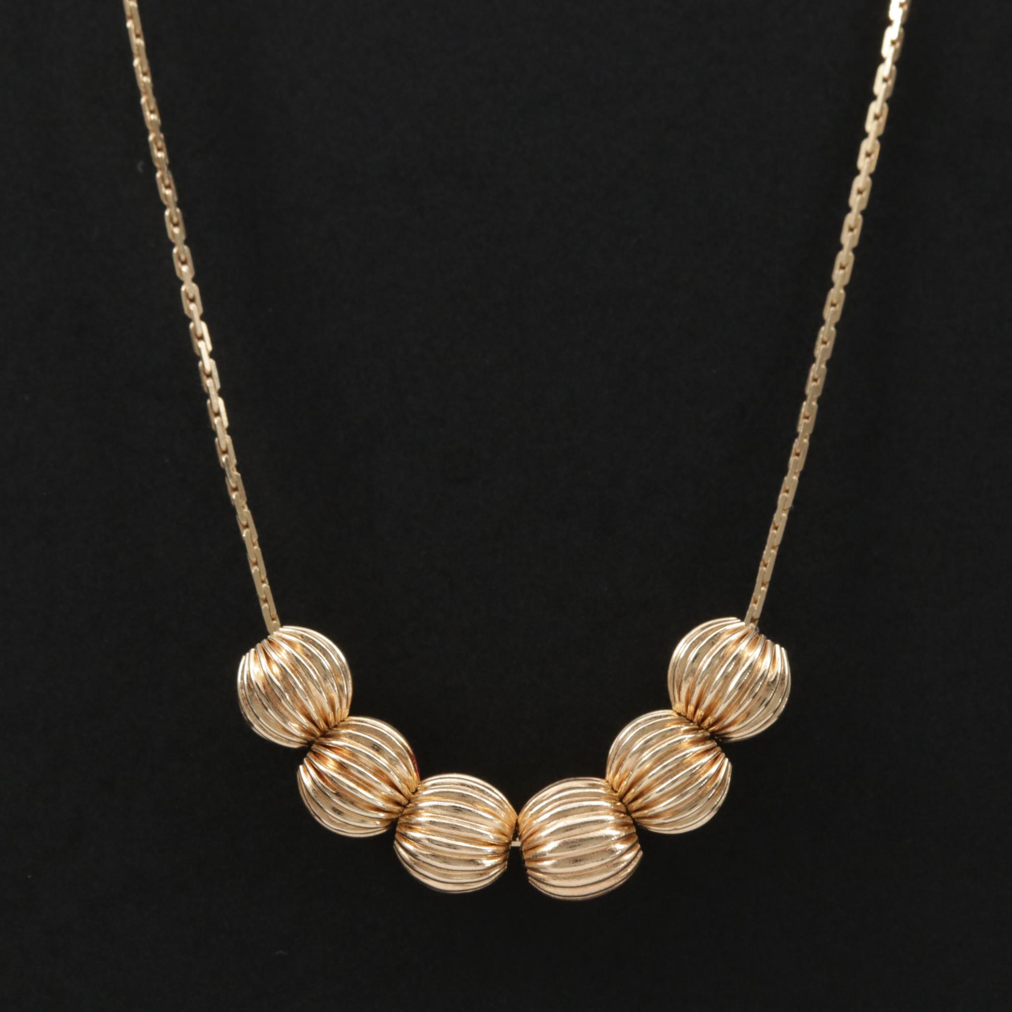 14K Gold Fluted Bead Necklace
