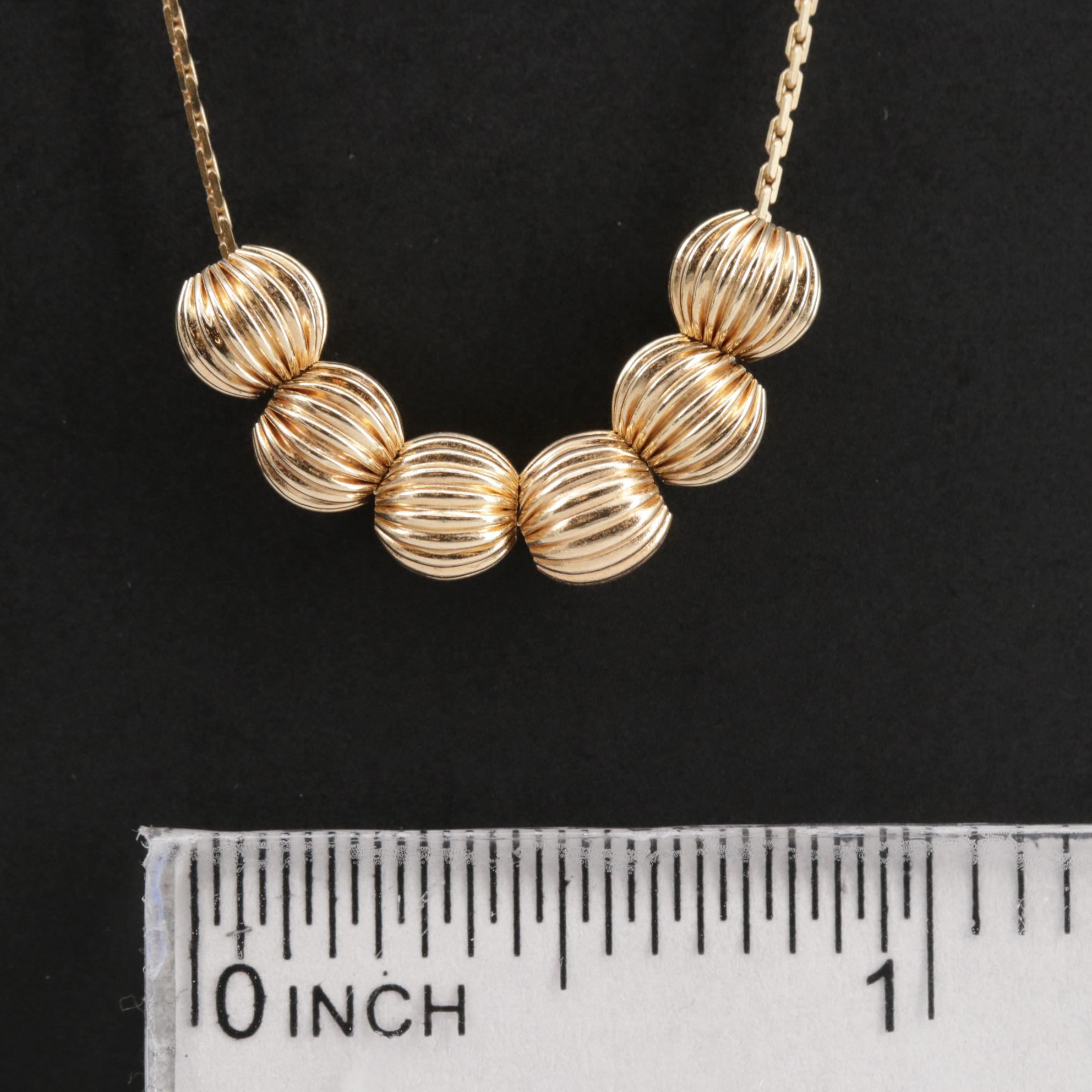 14K Gold Fluted Bead Necklace