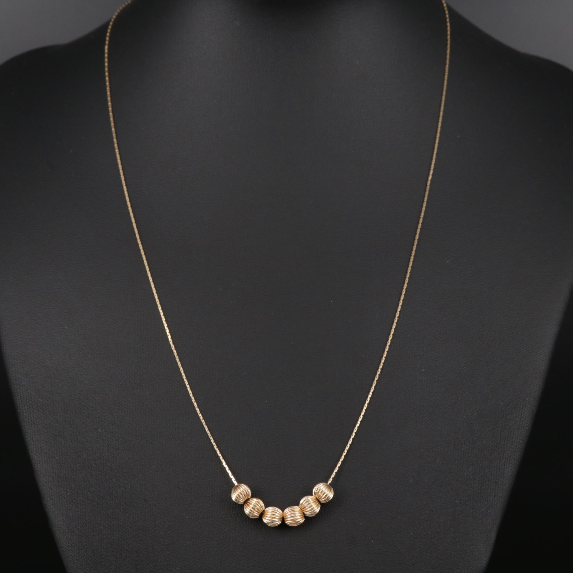 14K Gold Fluted Bead Necklace