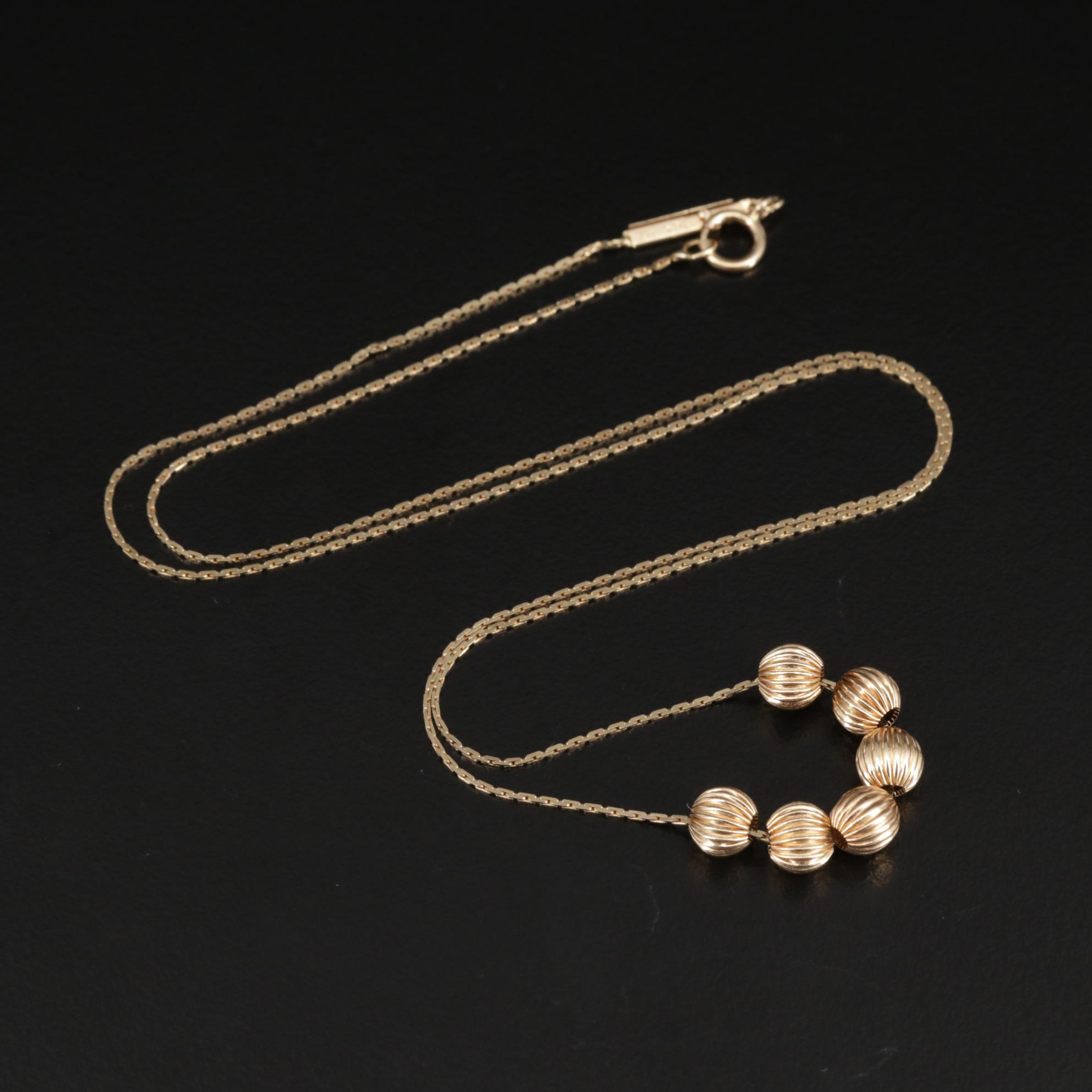 14K Gold Fluted Bead Necklace