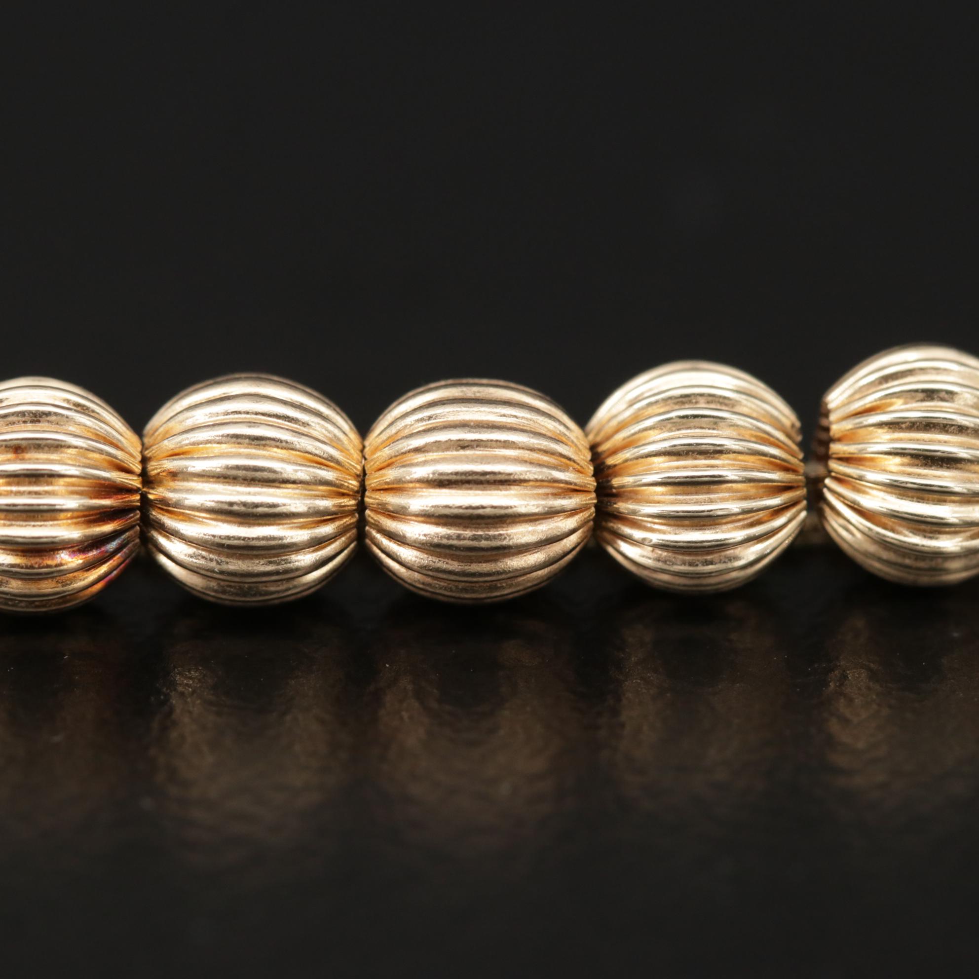 14K Gold Fluted Bead Necklace
