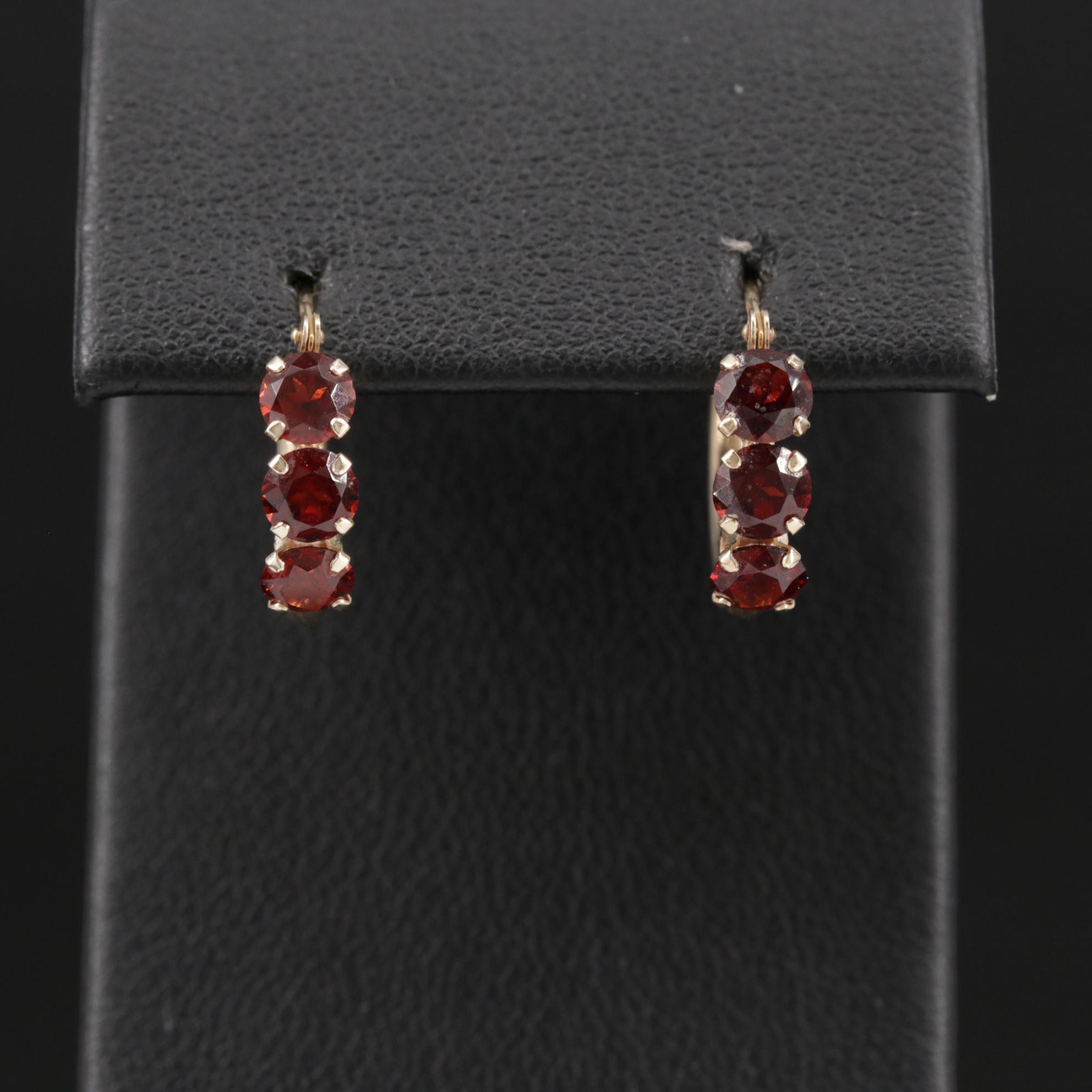 10K Gold Garnet Hoop Earrings