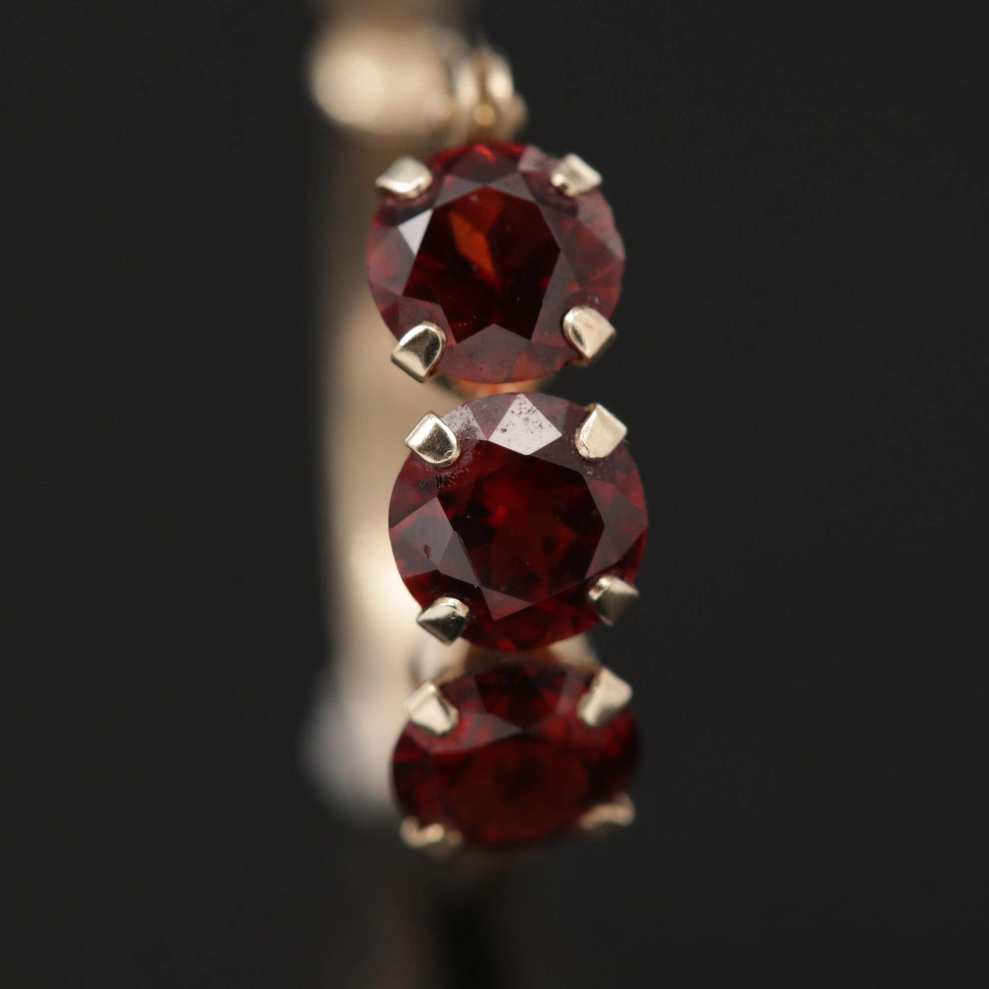 10K Gold Garnet Hoop Earrings