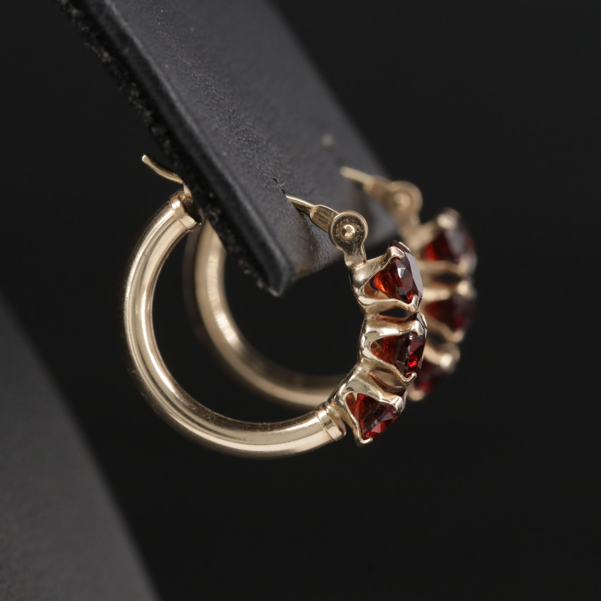 10K Gold Garnet Hoop Earrings