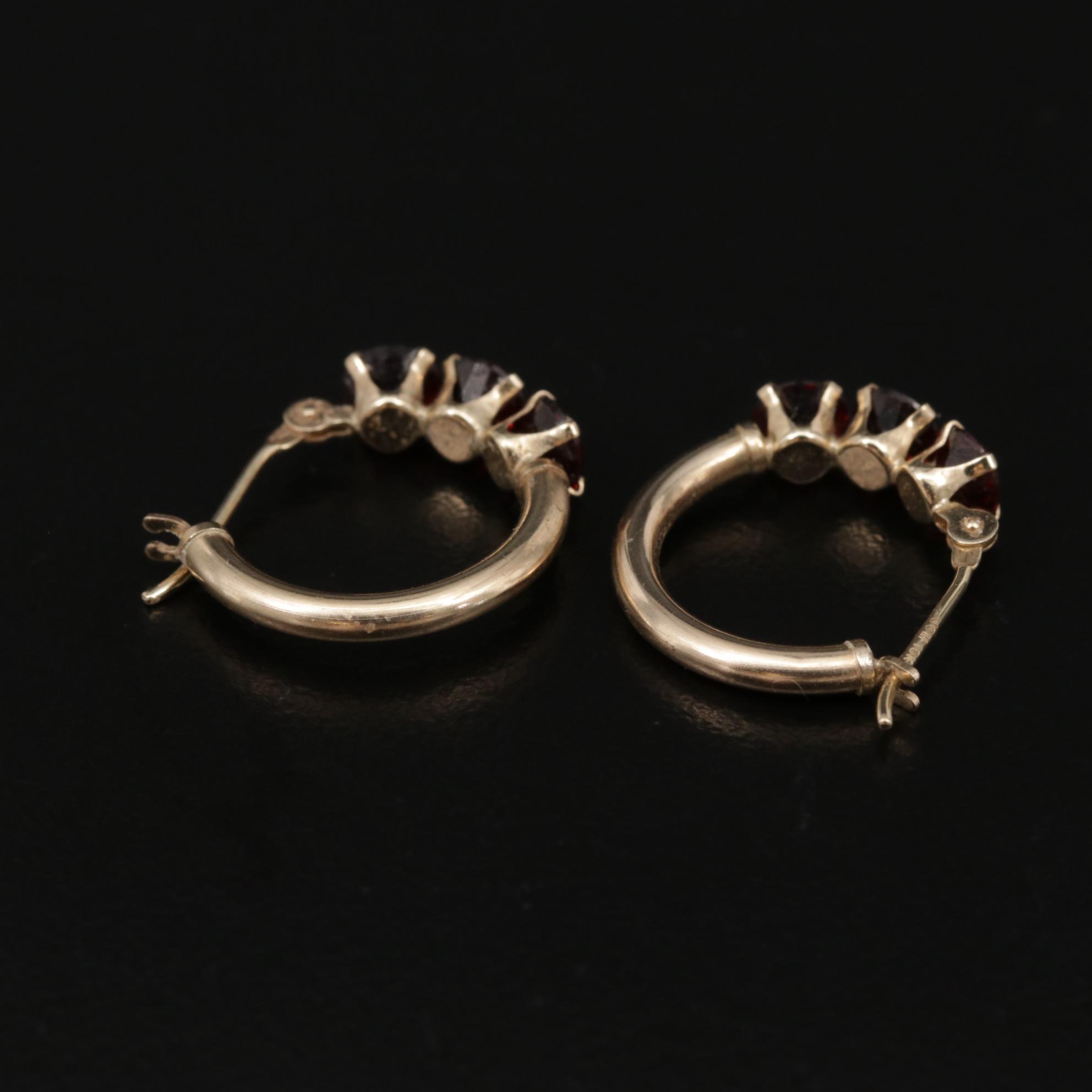 10K Gold Garnet Hoop Earrings
