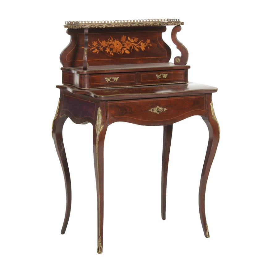 Louis XV Style Gilt Metal-Mounted and Rosewood Marquetry Escritoire