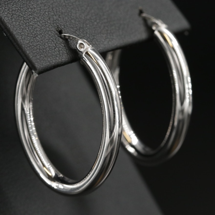 Sterling Silver Elongated Hoop Earrings