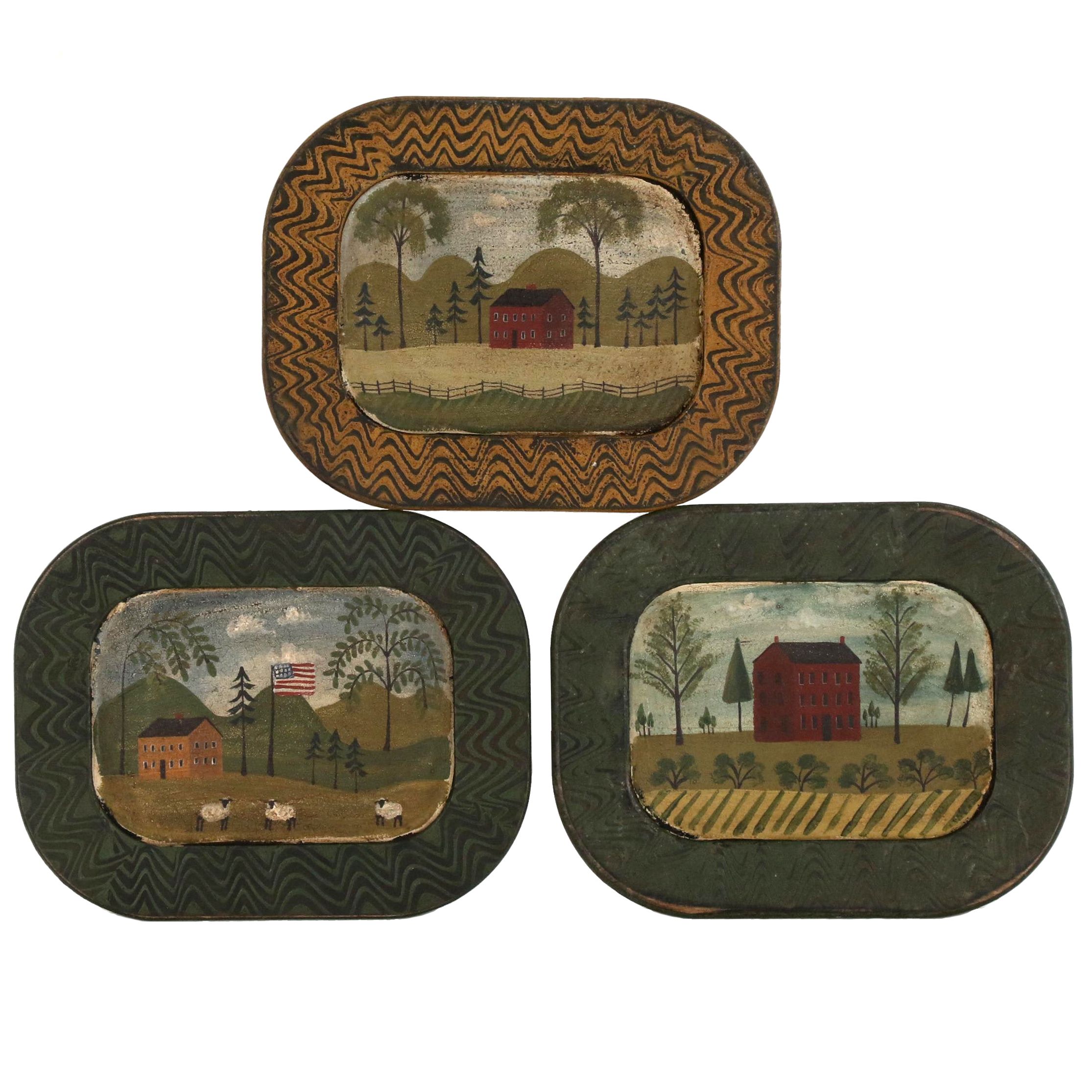 Contemporary Folk Art Paintings on Wooden Trays