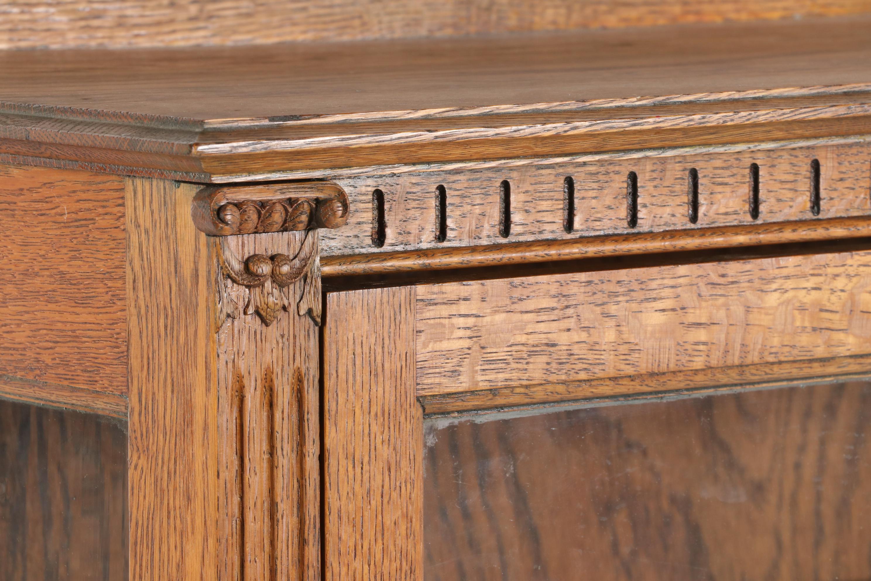 Victorian Oak China Cabinet, Late 19th to Early 20th Century
