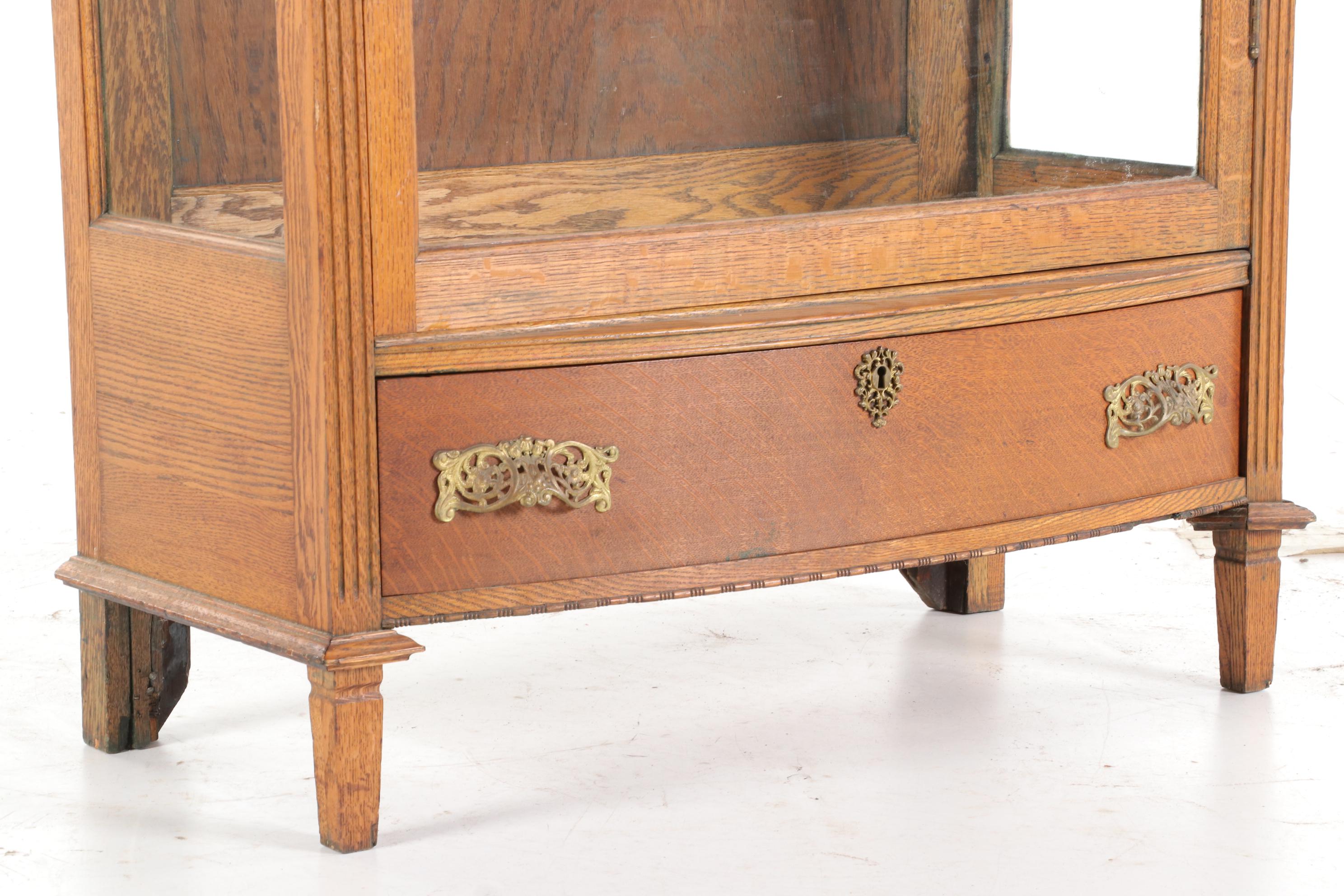 Victorian Oak China Cabinet, Late 19th to Early 20th Century