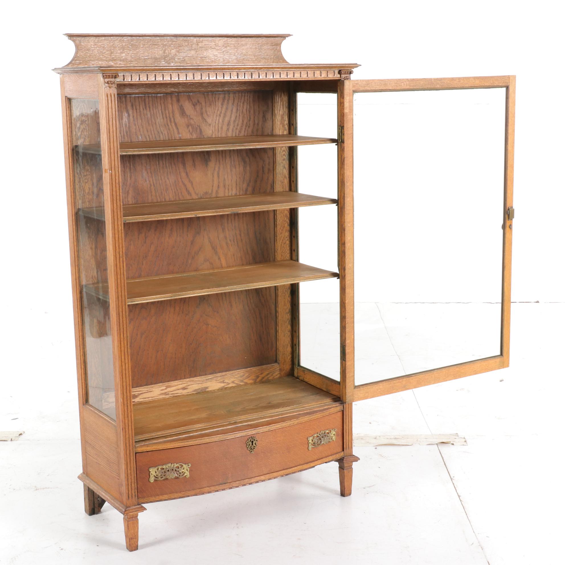 Victorian Oak China Cabinet, Late 19th to Early 20th Century