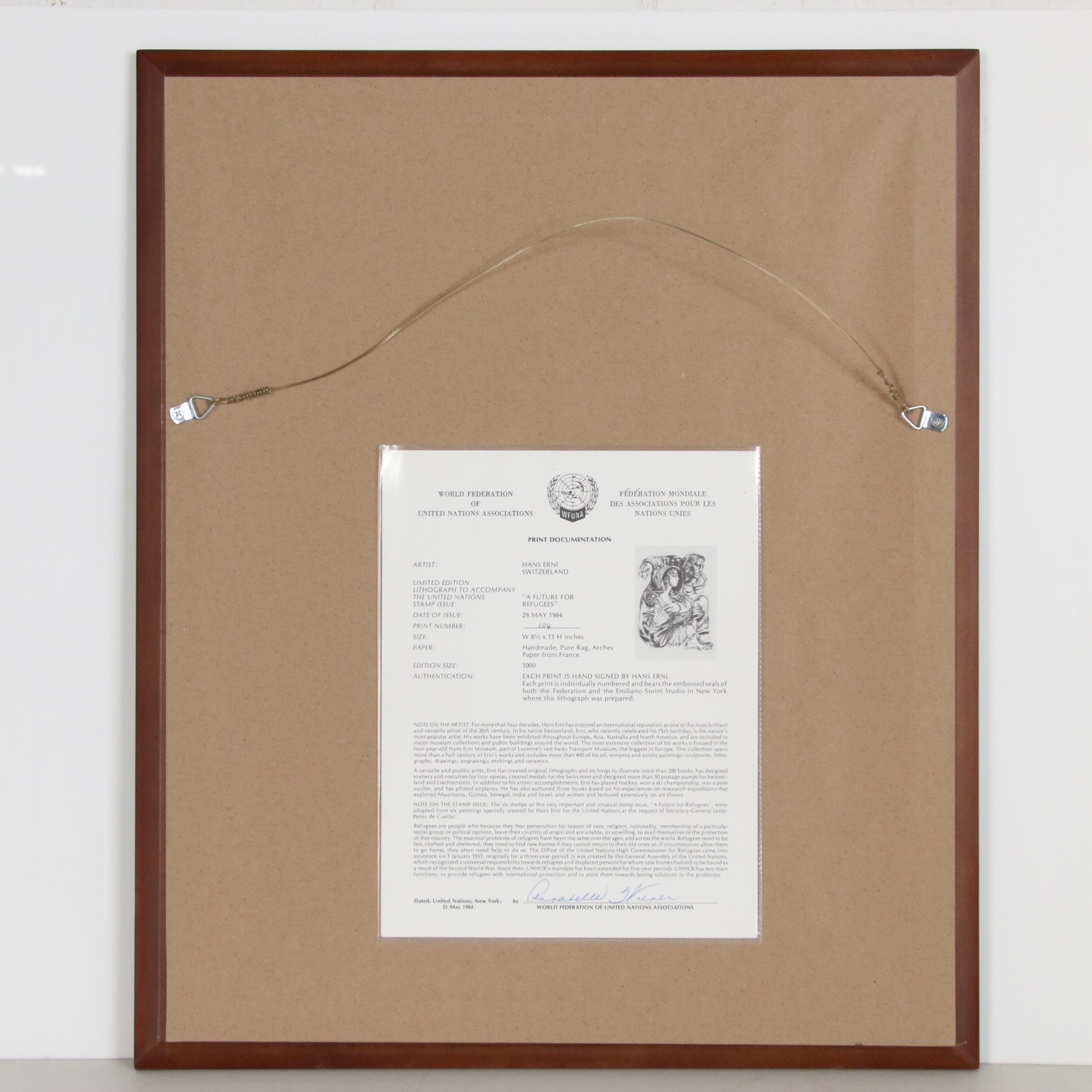 Hans Erni Lithograph "A Future for Refugees", 1984