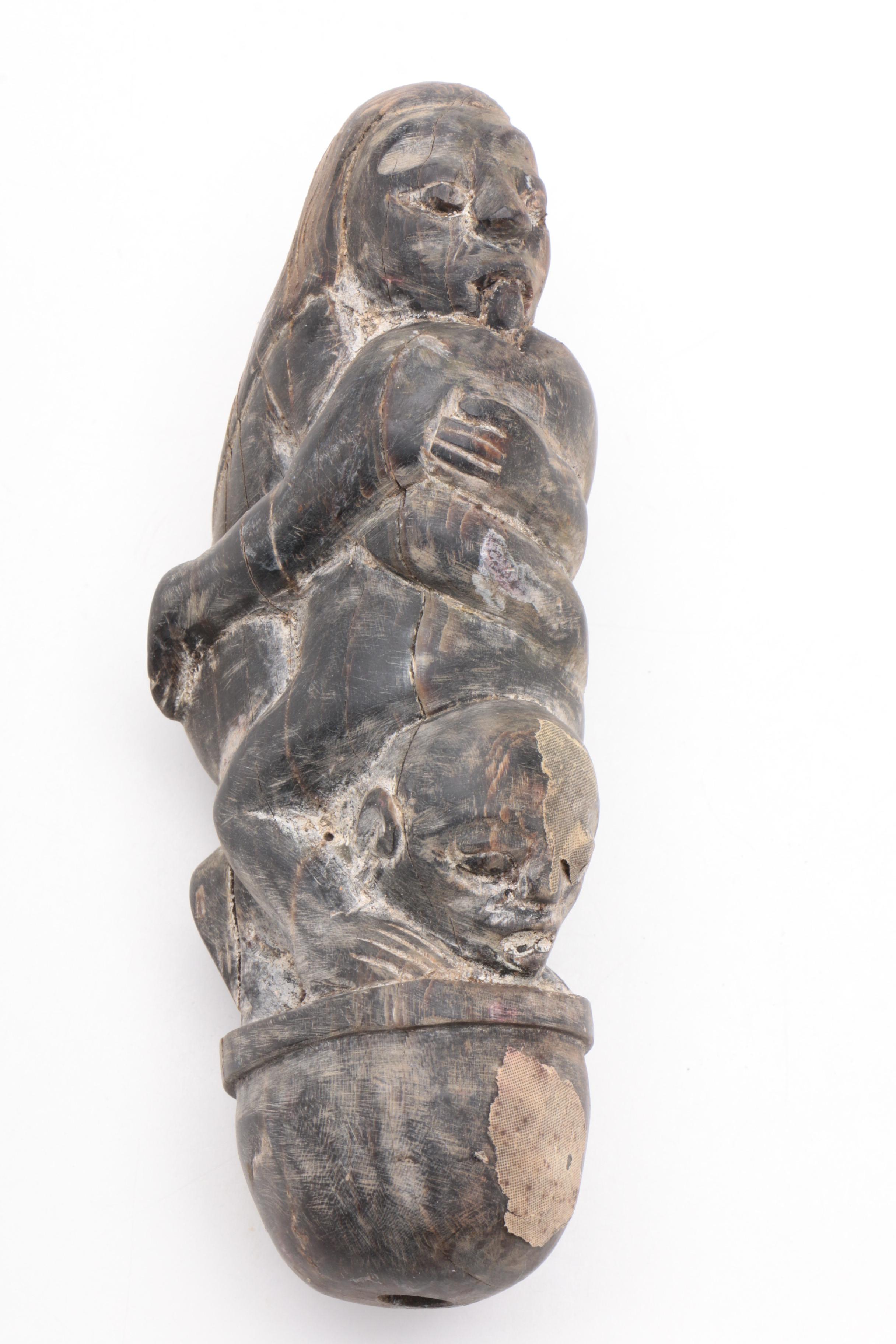 Indonesian (Lombok) Carved Buffalo Horn Kris Knife Hilt with Erotic Figures