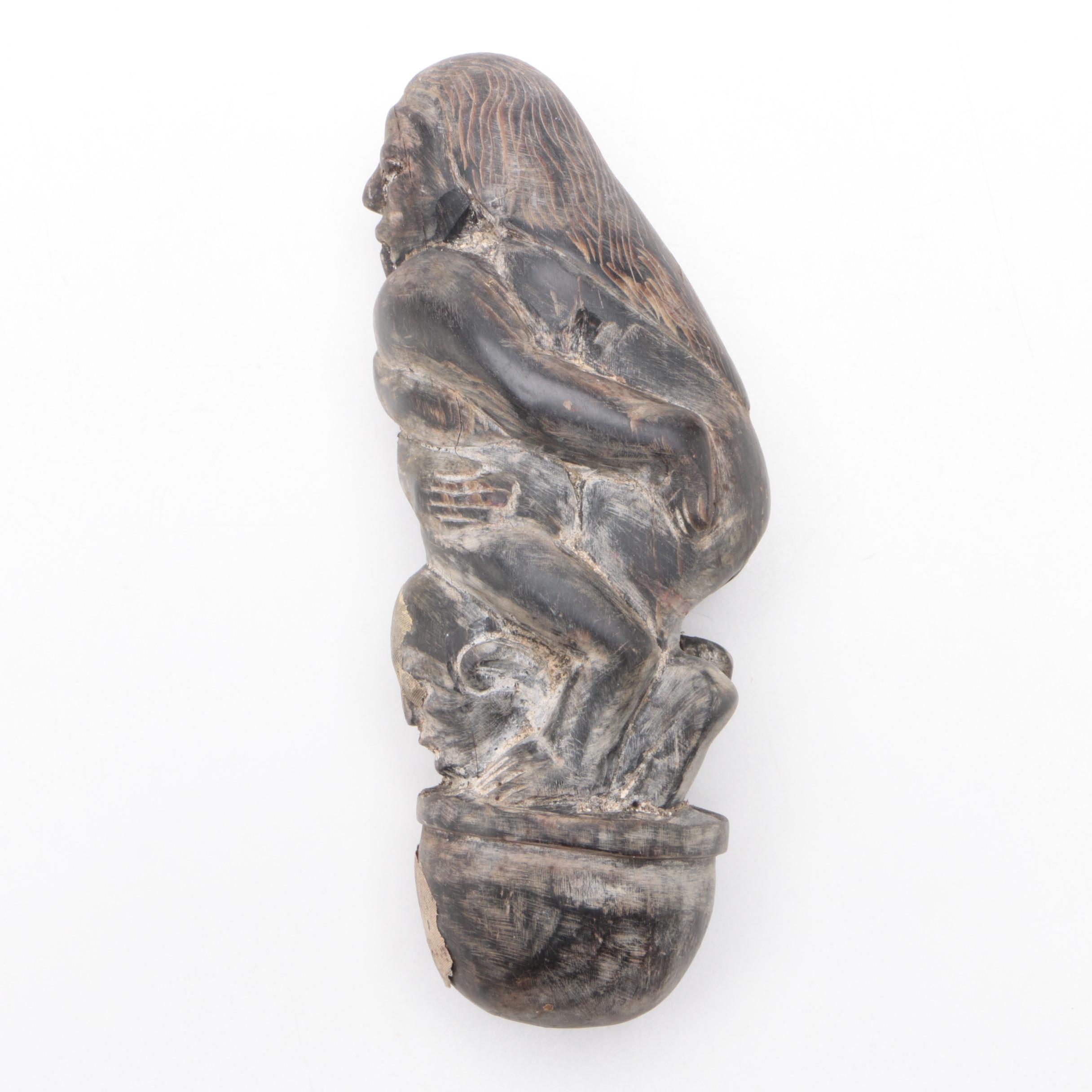 Indonesian (Lombok) Carved Buffalo Horn Kris Knife Hilt with Erotic Figures