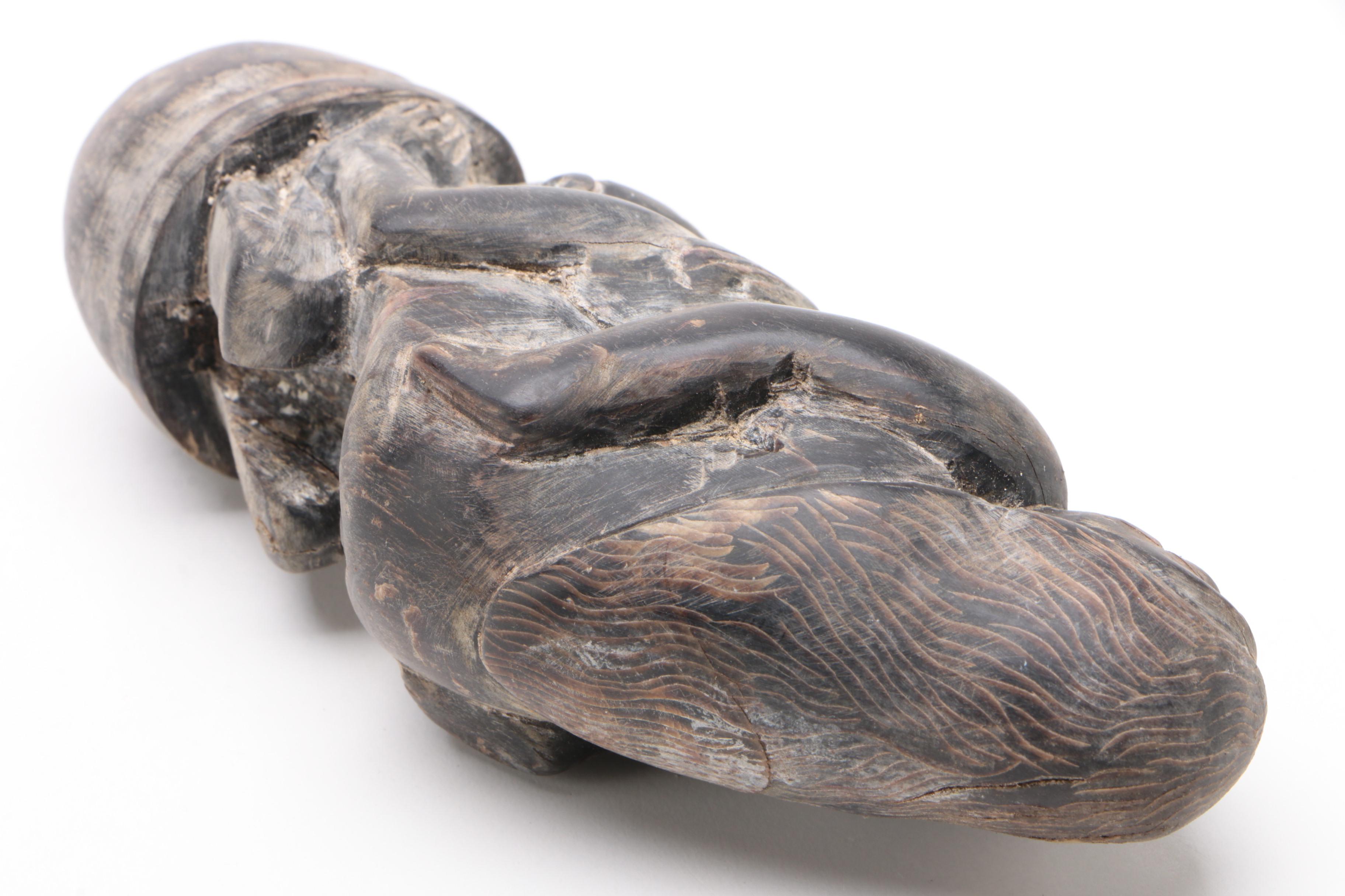 Indonesian (Lombok) Carved Buffalo Horn Kris Knife Hilt with Erotic Figures