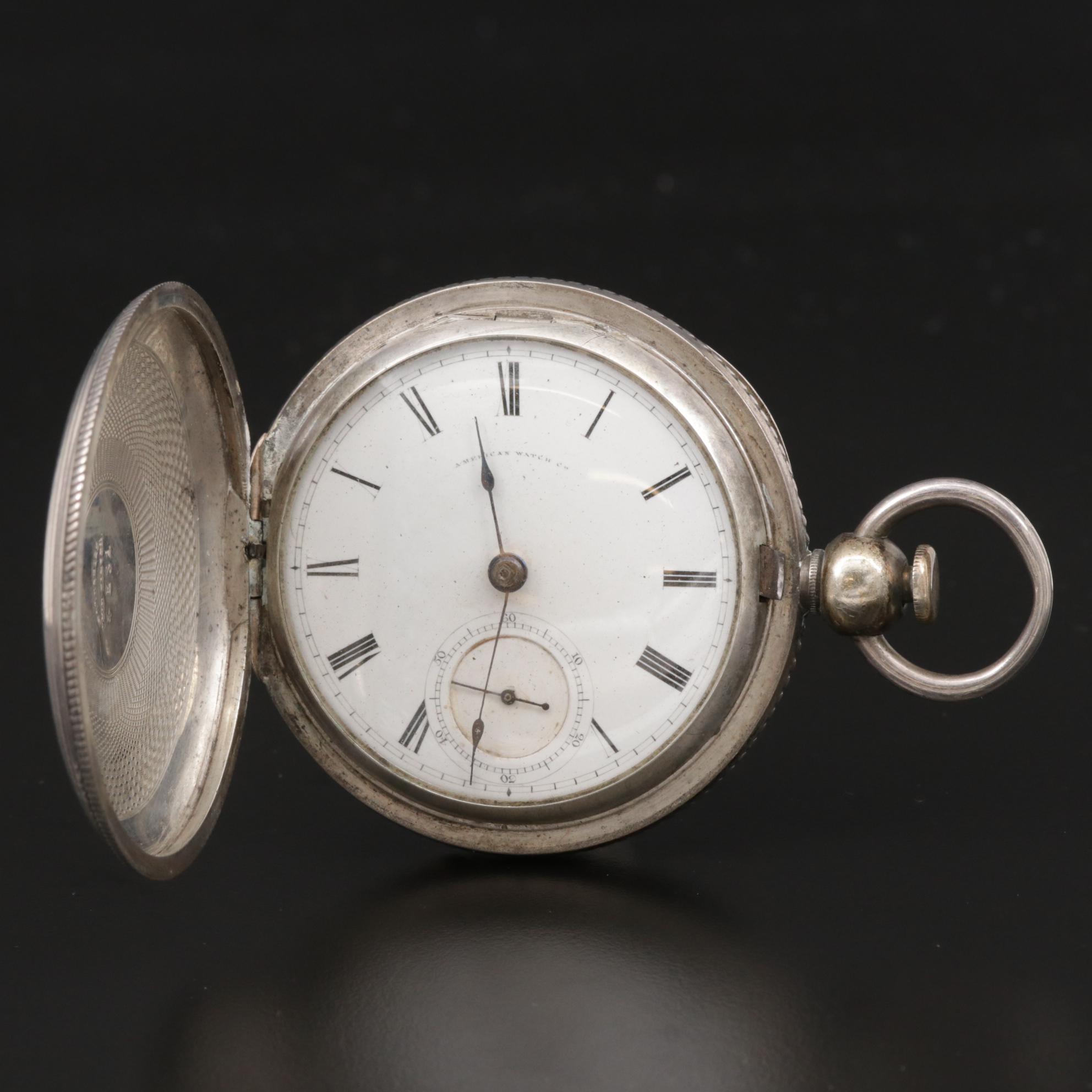 1867 Waltham 900 Silver Hunting Case Pocket Watch, Antique