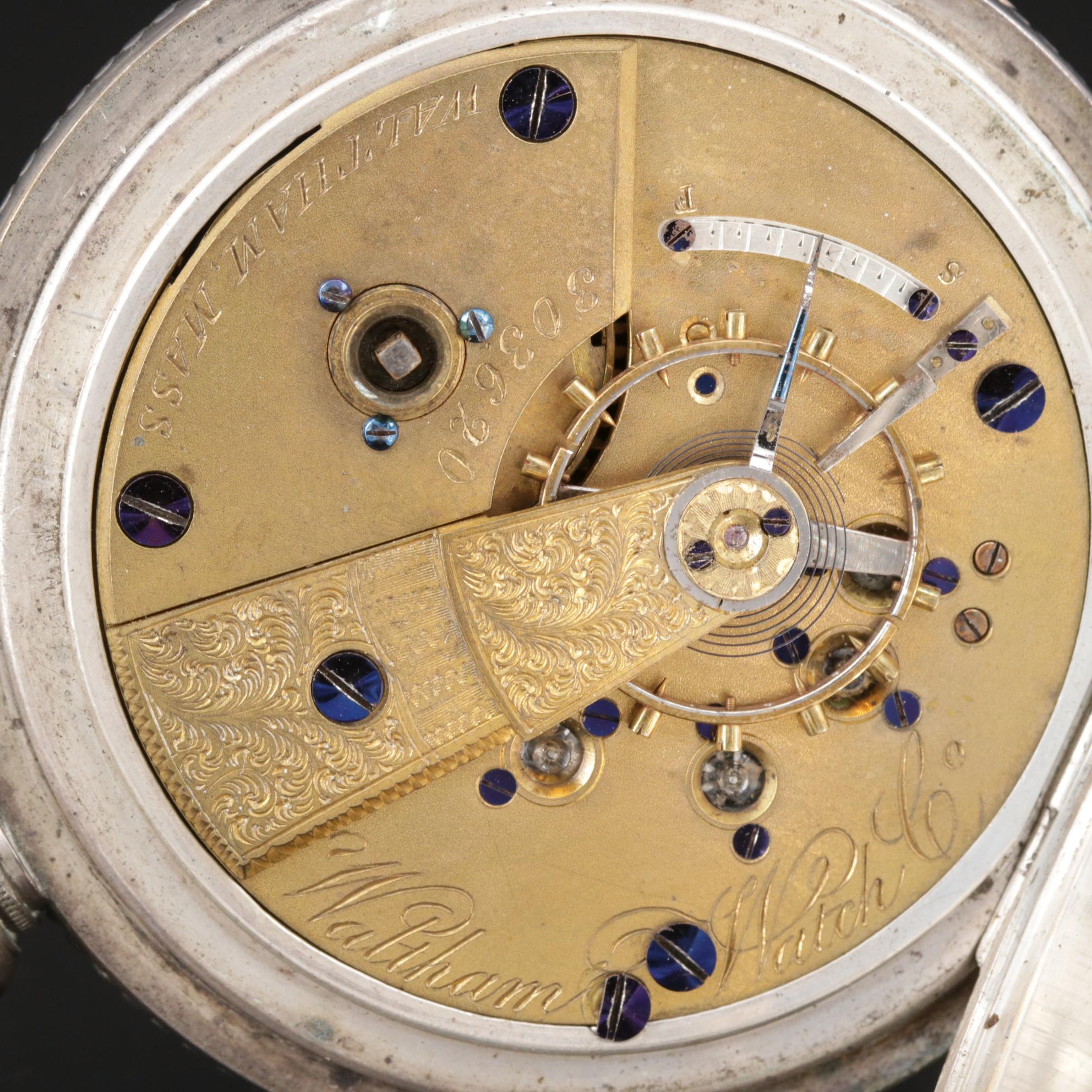 1867 Waltham 900 Silver Hunting Case Pocket Watch, Antique