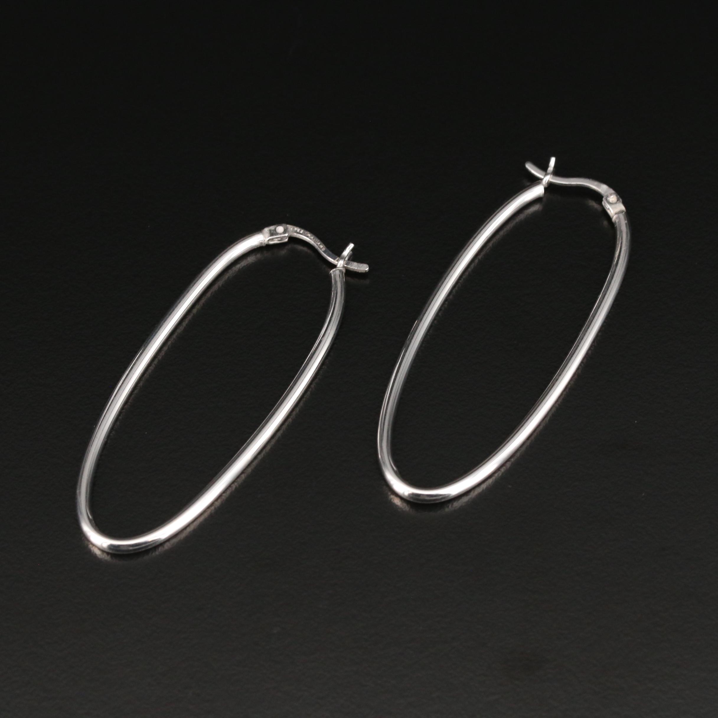 Sterling Silver Elongated Hoop Earrings