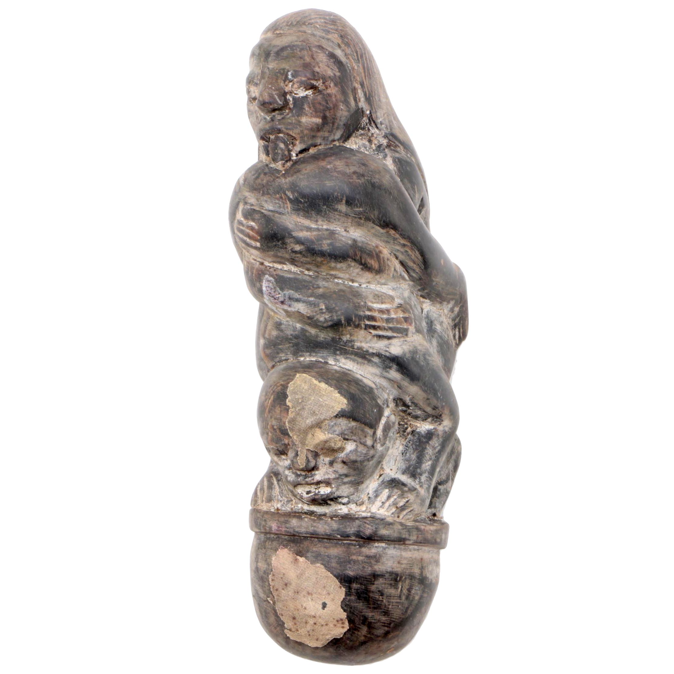 Indonesian (Lombok) Carved Buffalo Horn Kris Knife Hilt with Erotic Figures