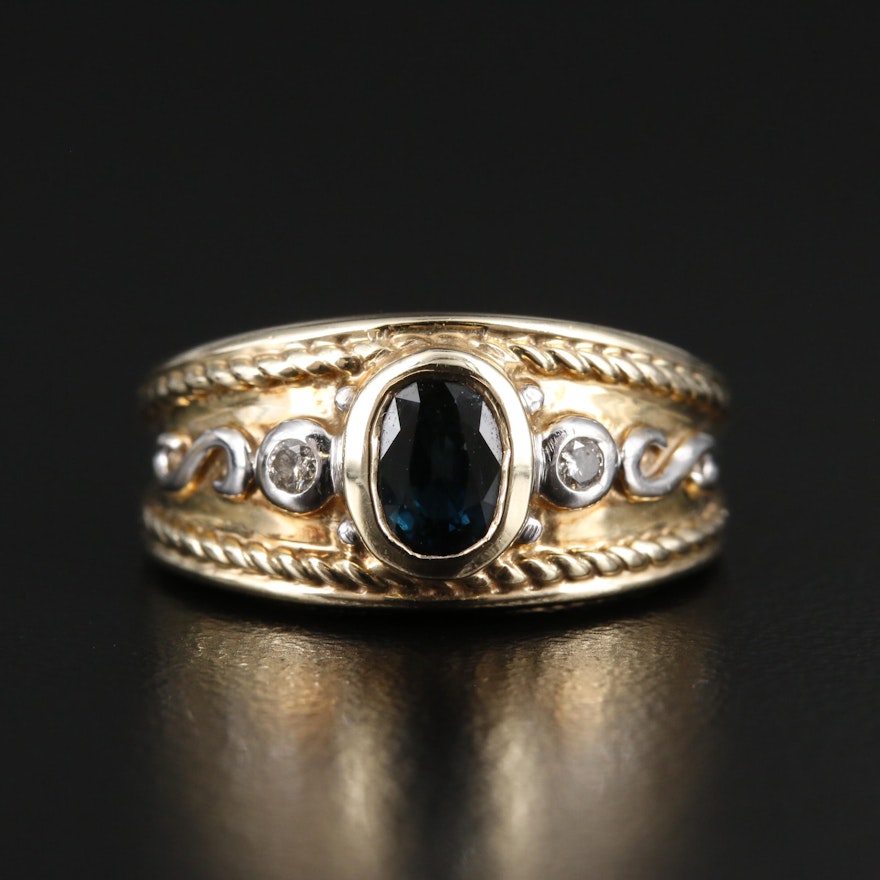 10K Gold Sapphire and Diamond Ring