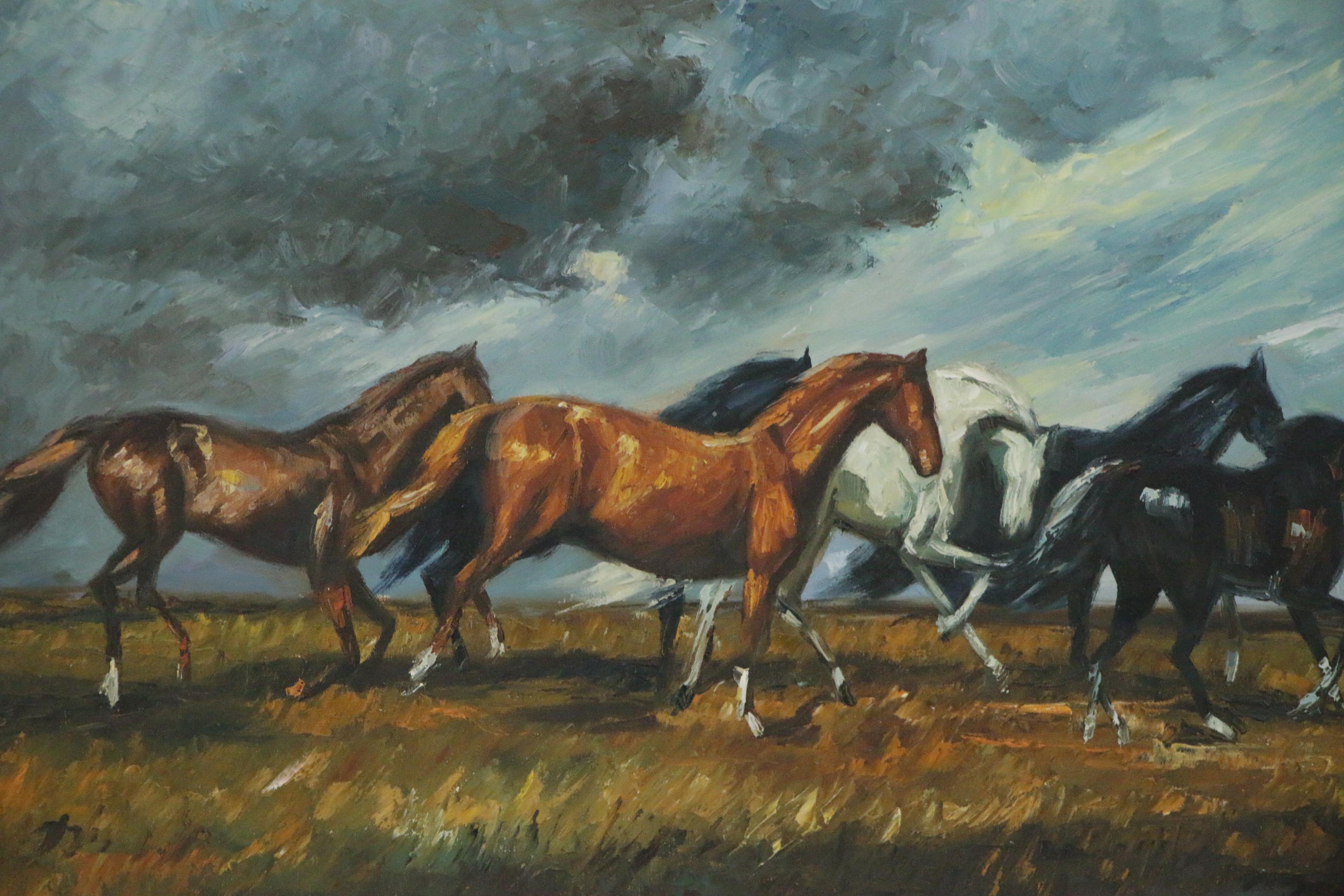 Pastoral Landscape Oil Painting of Horses