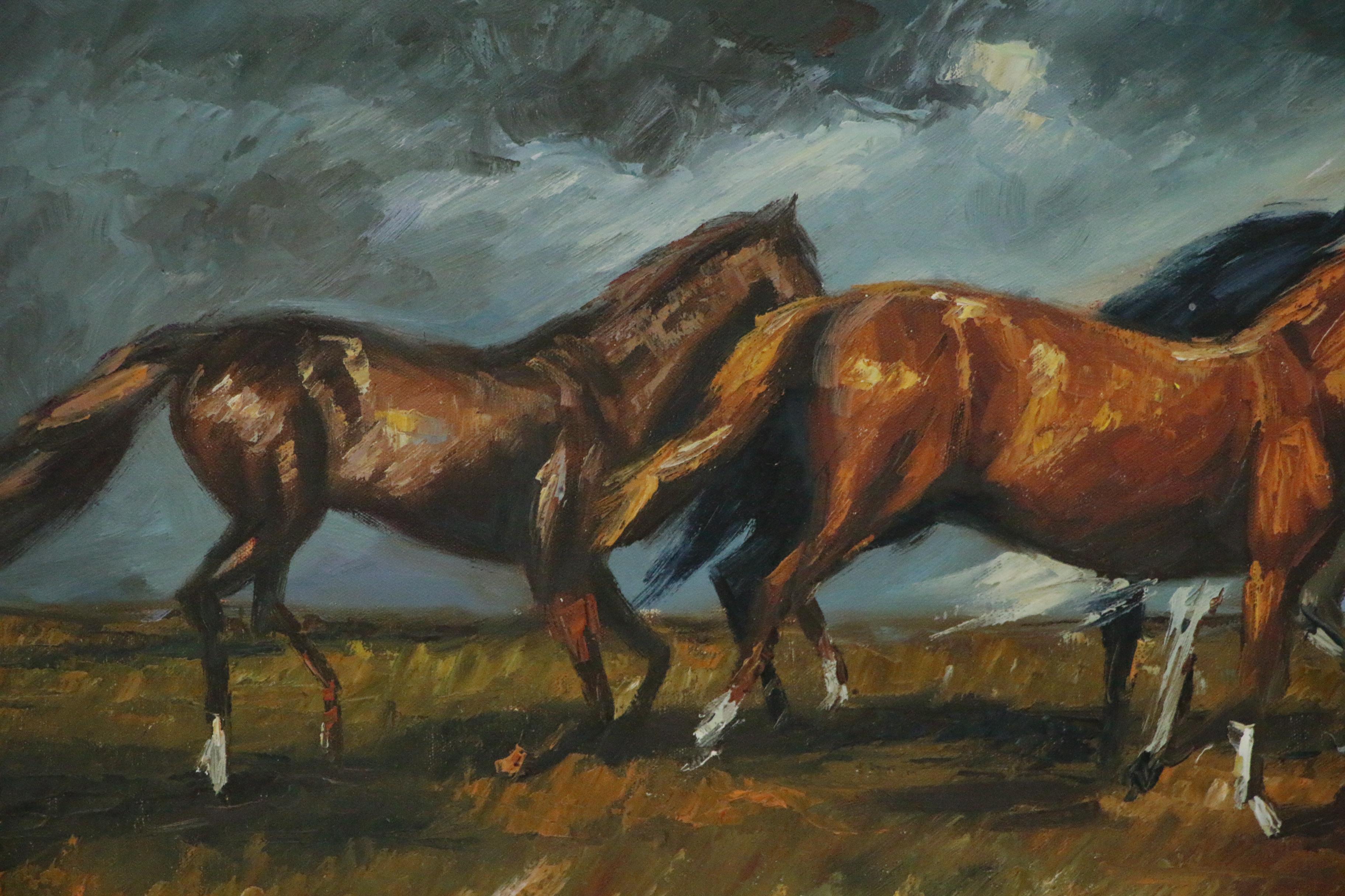 Pastoral Landscape Oil Painting of Horses
