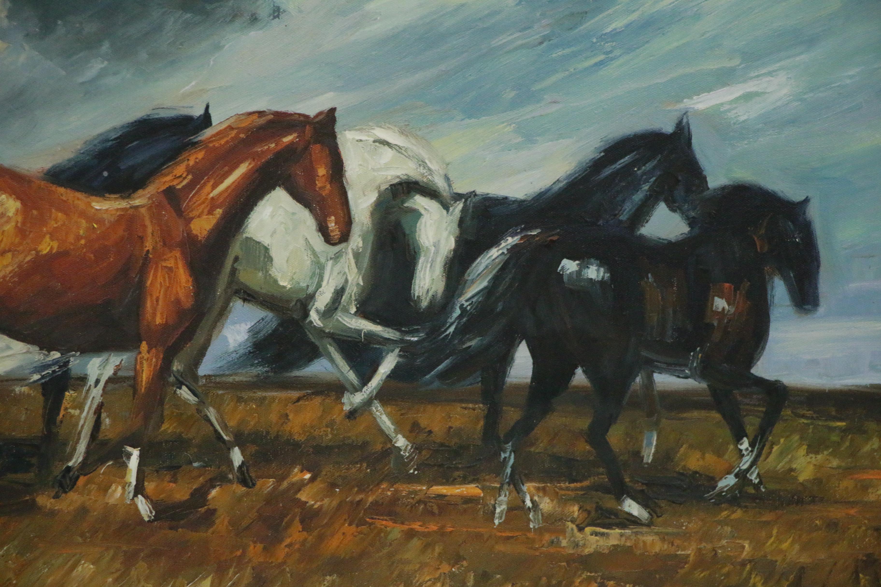 Pastoral Landscape Oil Painting of Horses