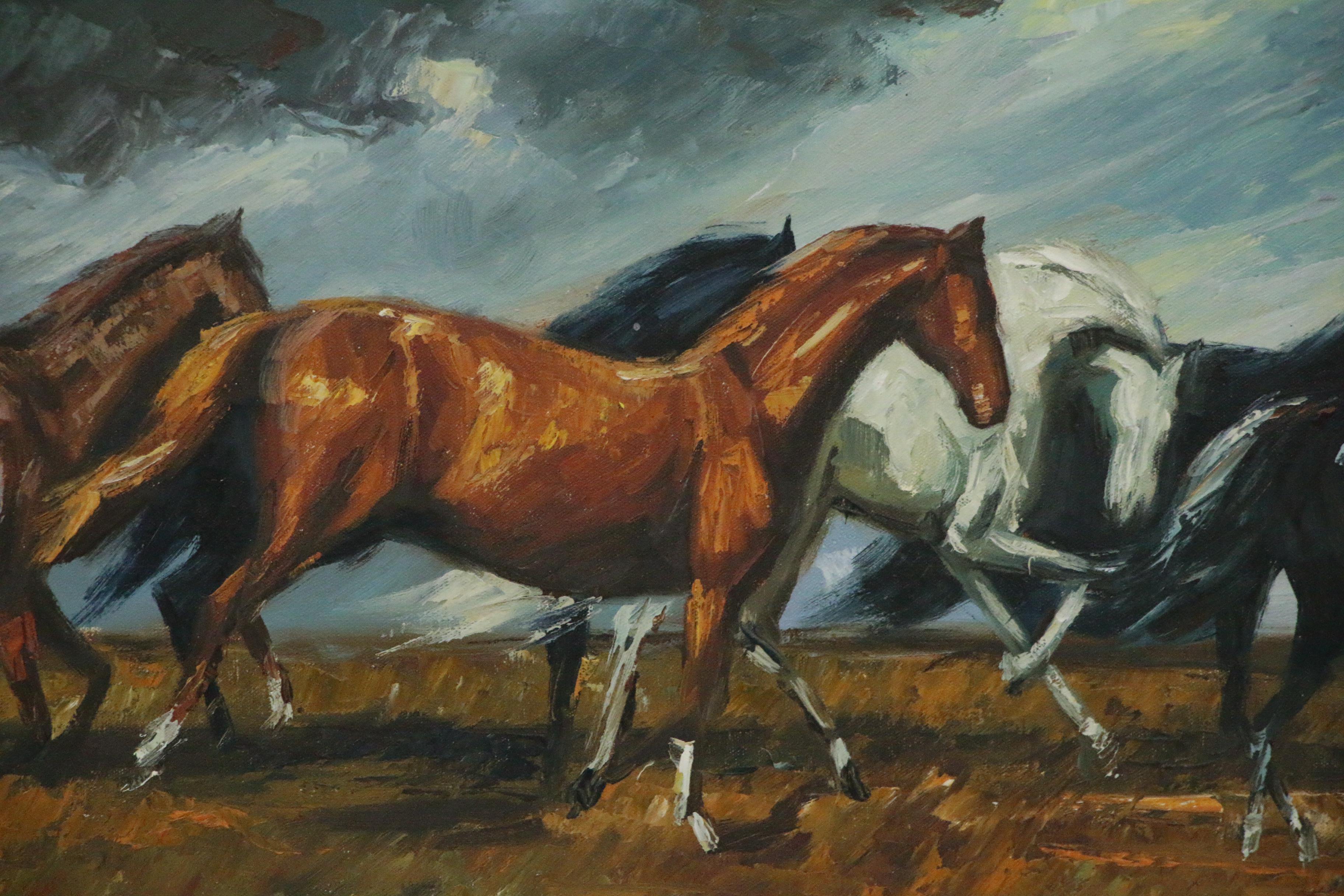 Pastoral Landscape Oil Painting of Horses