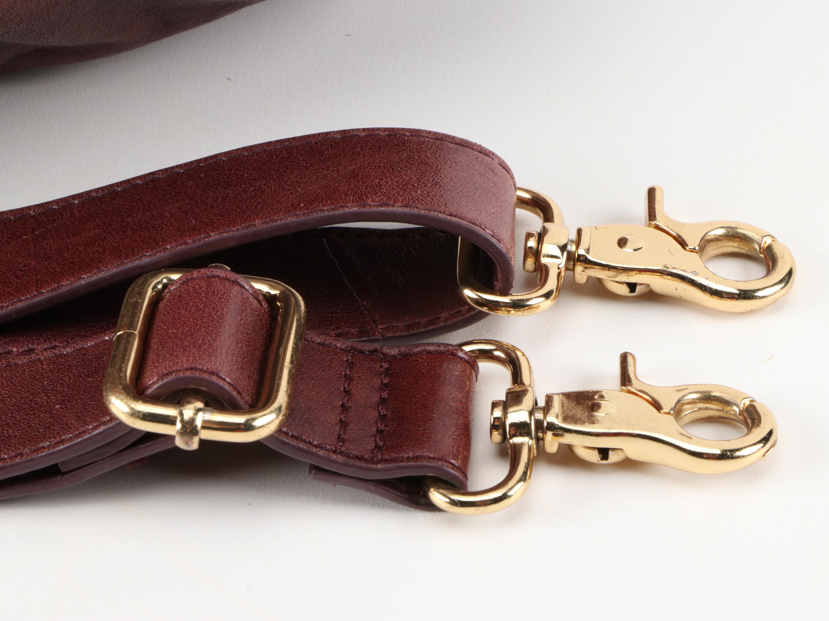 Tory Burch Burgundy Pleated Leather Hobo Bag with Detachable Strap