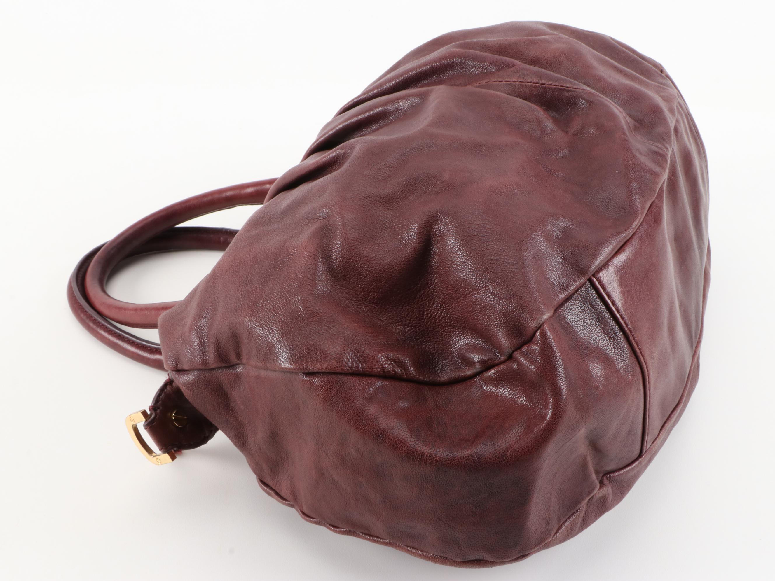 Tory Burch Burgundy Pleated Leather Hobo Bag with Detachable Strap