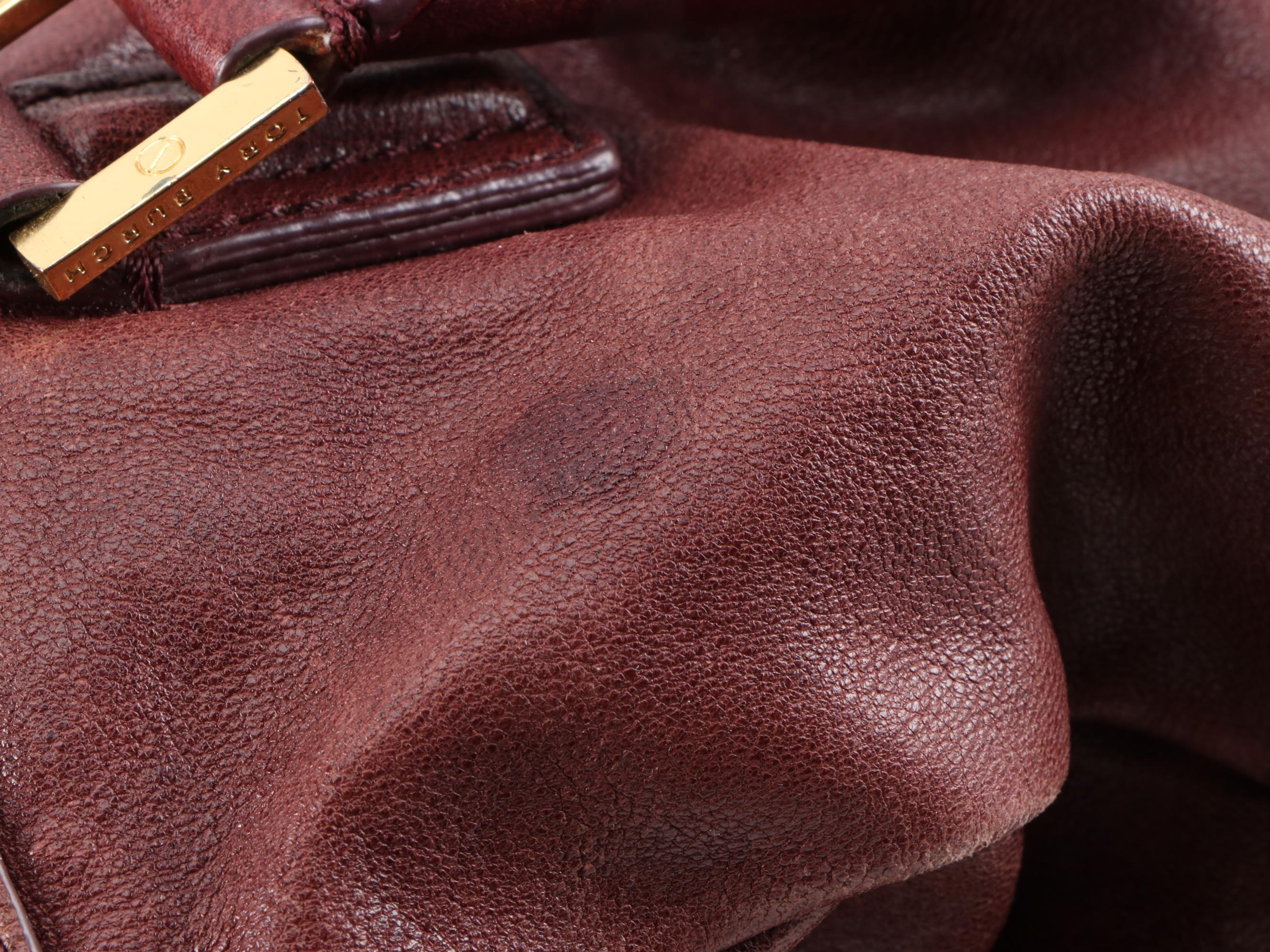 Tory Burch Burgundy Pleated Leather Hobo Bag with Detachable Strap