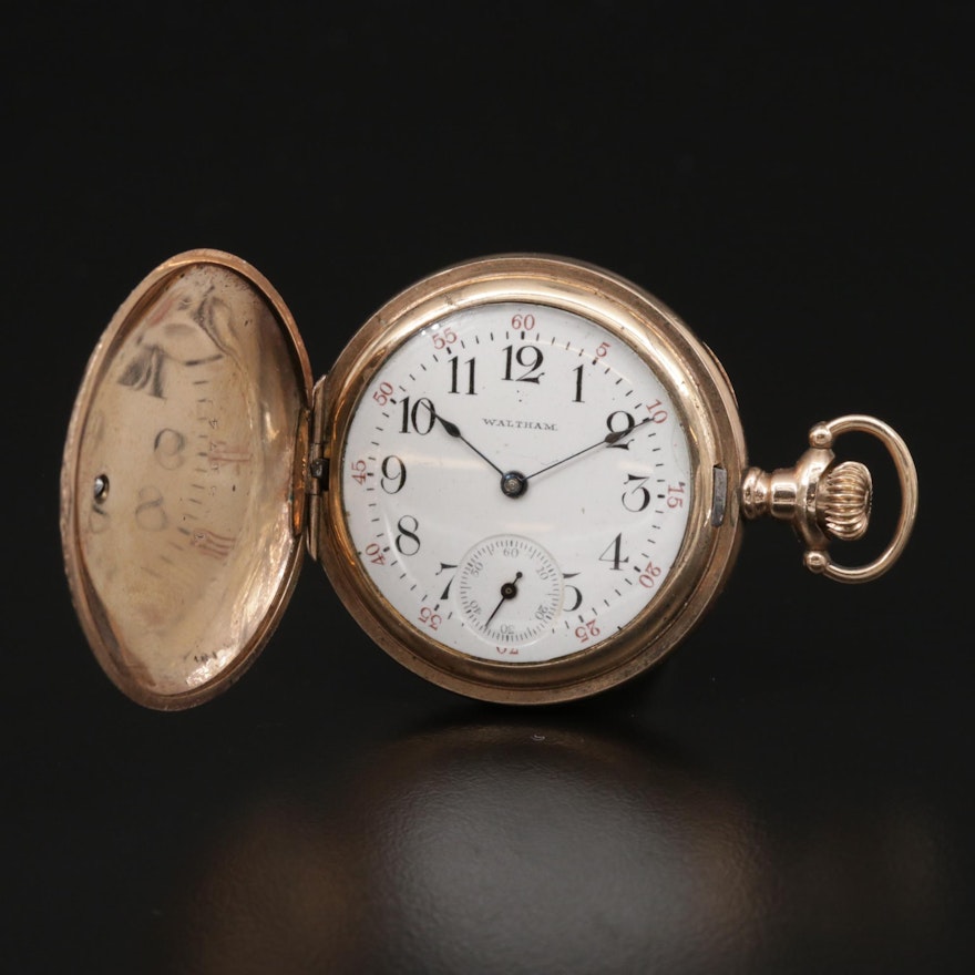 1903 Waltham Diamond Accented Gold Filled Hunting Case Pocket Watch