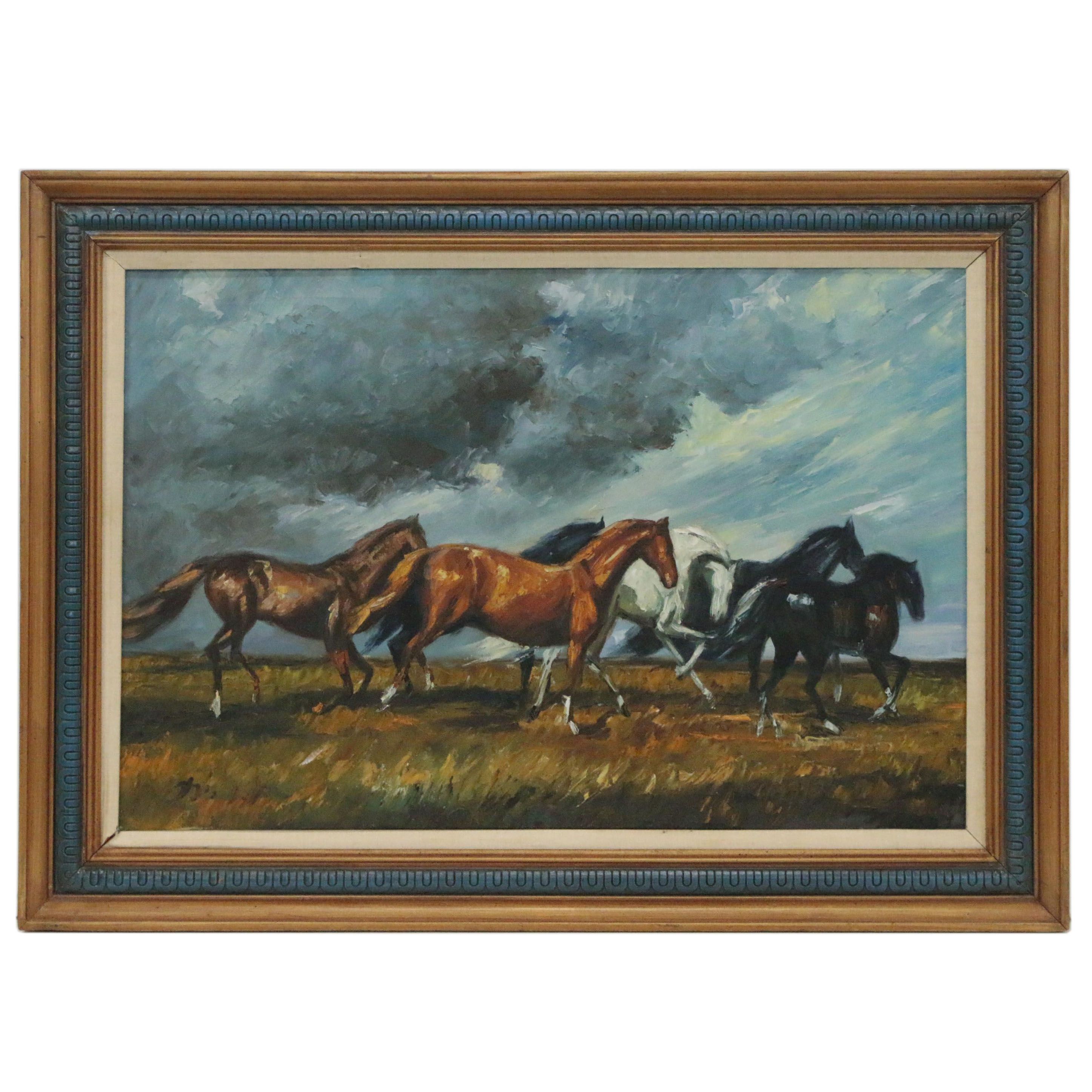 Pastoral Landscape Oil Painting of Horses