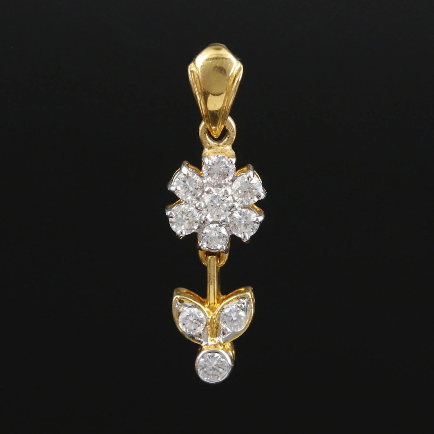 14K Gold Diamond Flower Pendant