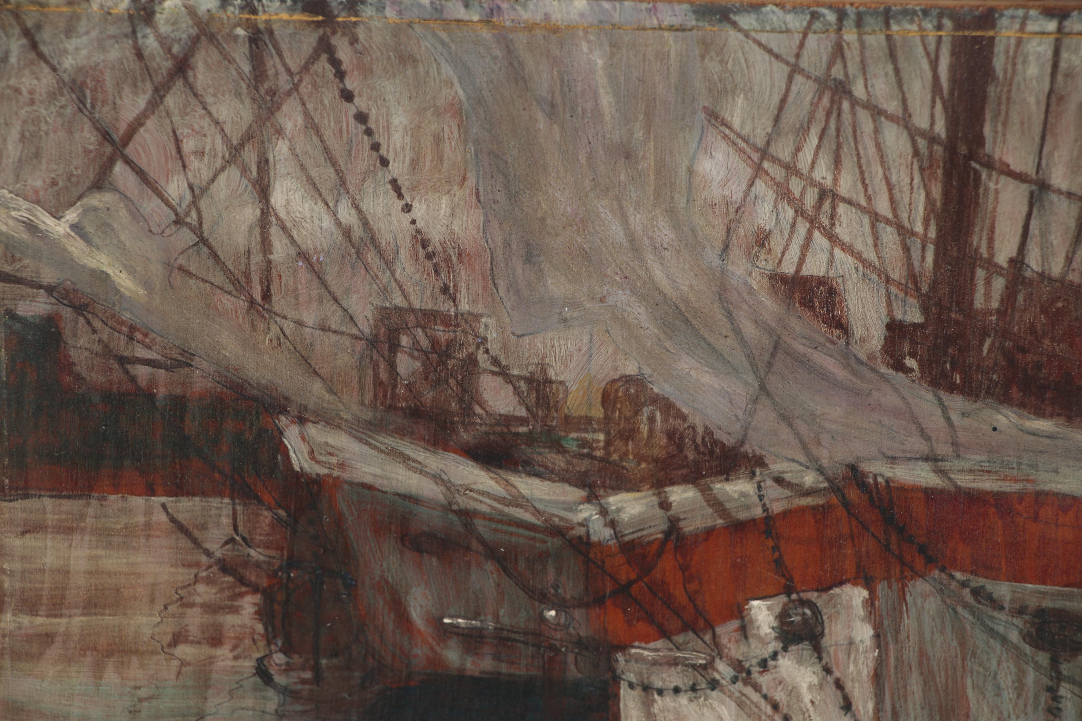 Harry Aiken Vincent Oil Painting of Harbor Scene, Early 20th Century